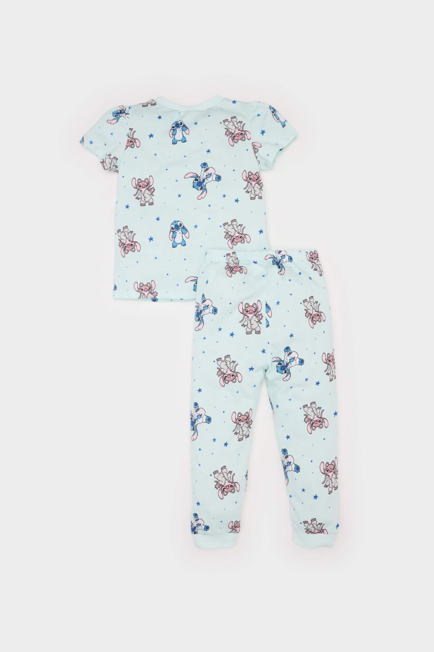 Kız Bebek Disney Lilo & Stitch Pijama Takımı Penye Kısa Kollu Üst Beli Lastikli Uzun Alt