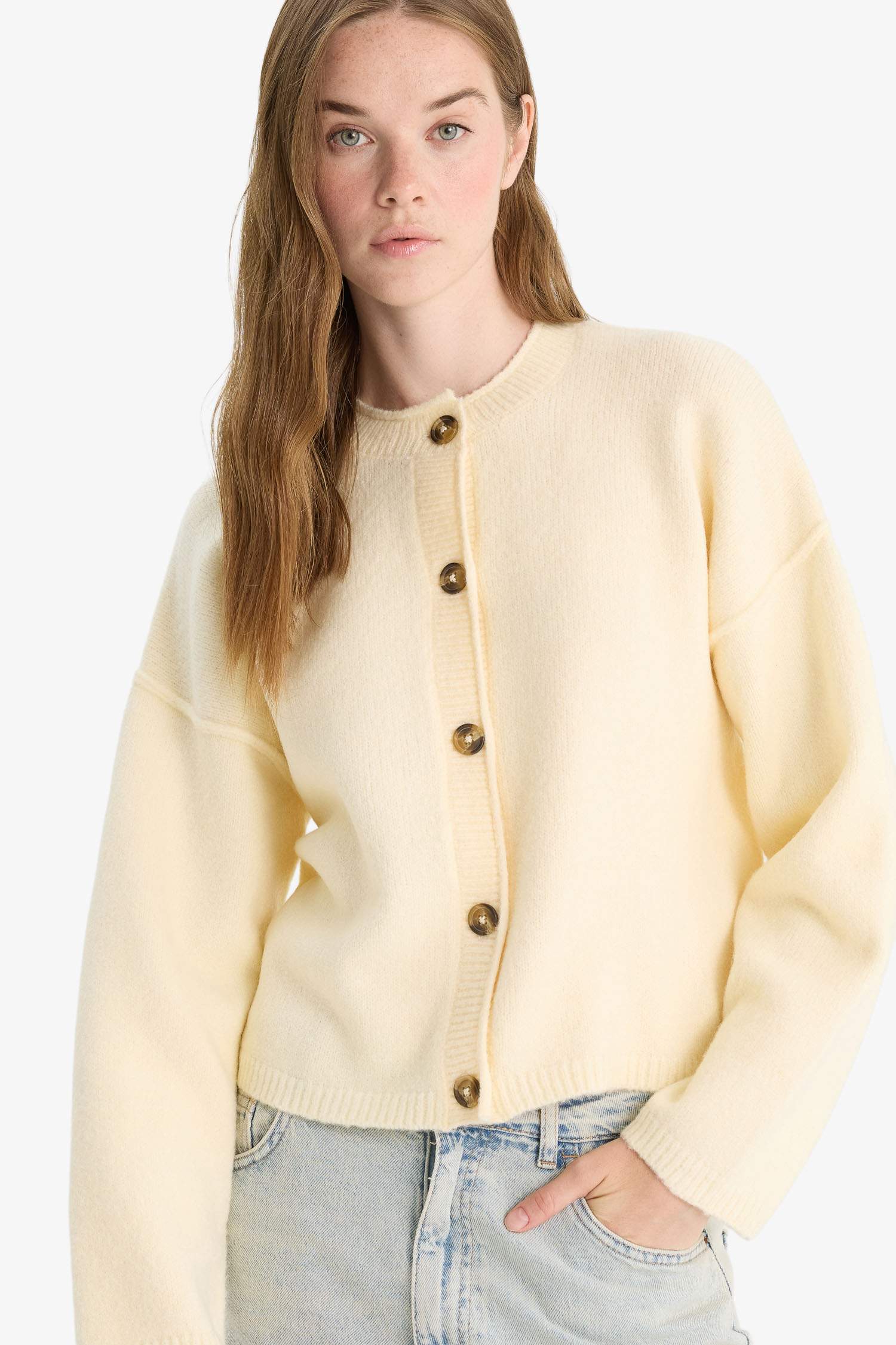 Regular Fit Crew Neck Knit Cardigan