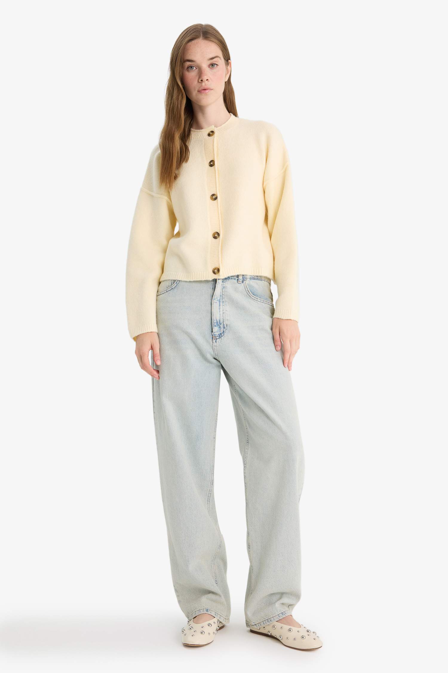 Regular Fit Crew Neck Knit Cardigan