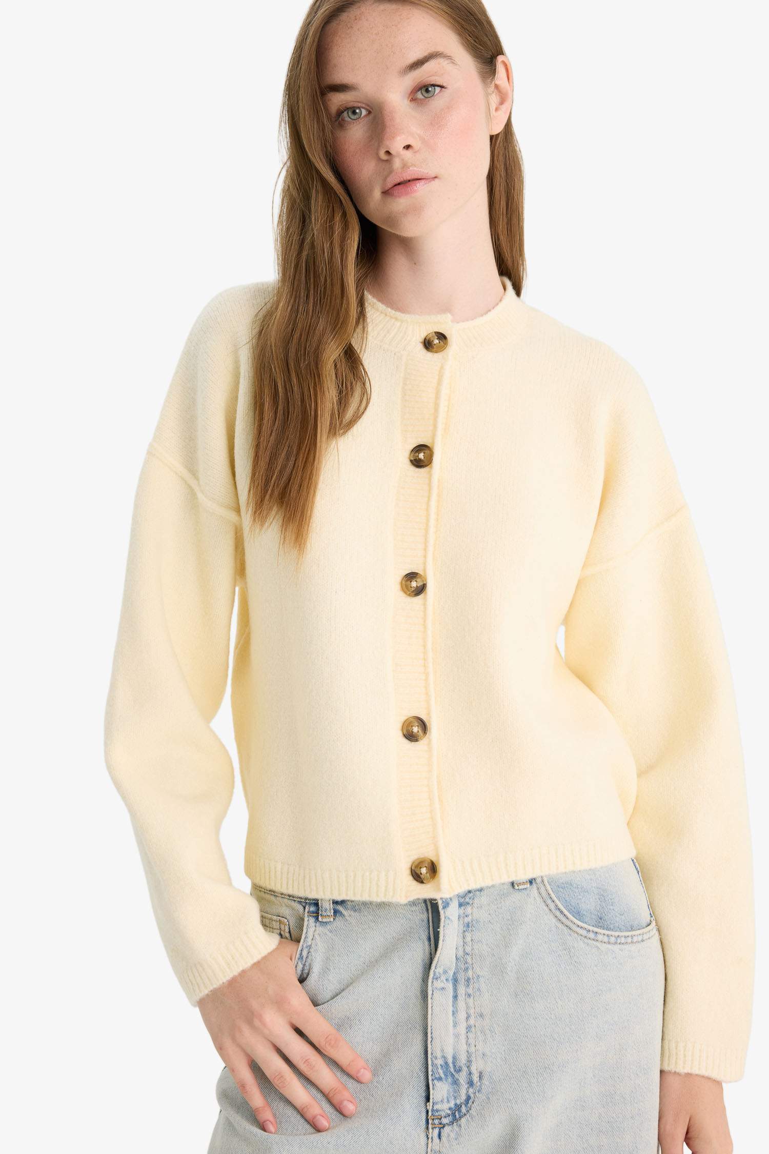 Regular Fit Crew Neck Knit Cardigan