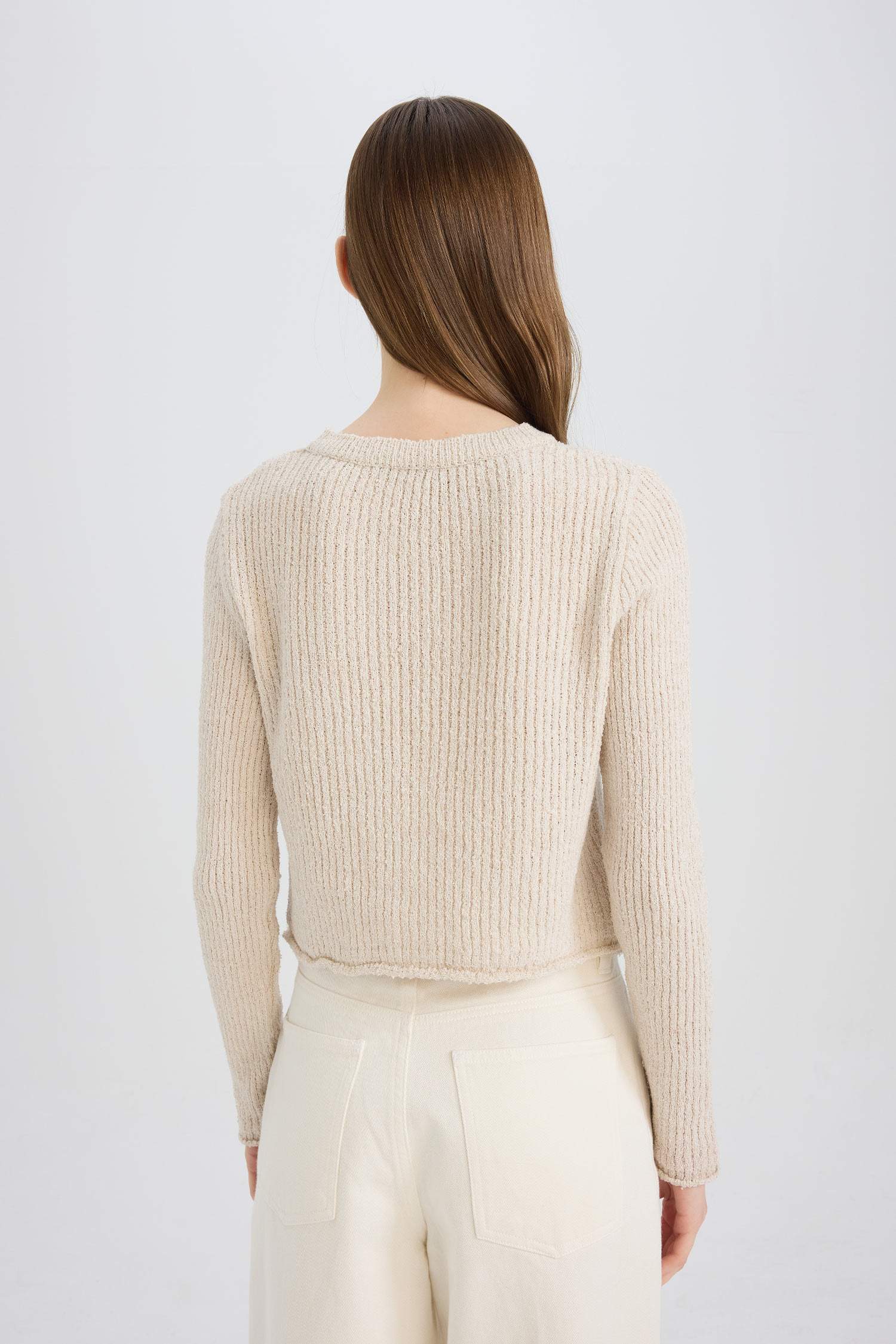 Slim Fit Dar Kesim Bisiklet Yaka Düğmeli Triko Hırka