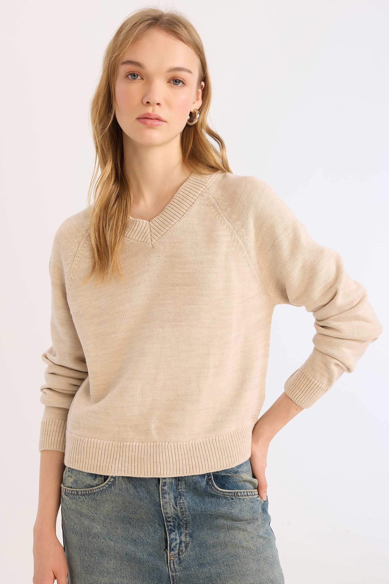 Regular Fit Bisiklet Yaka Basic Düz Triko Kazak