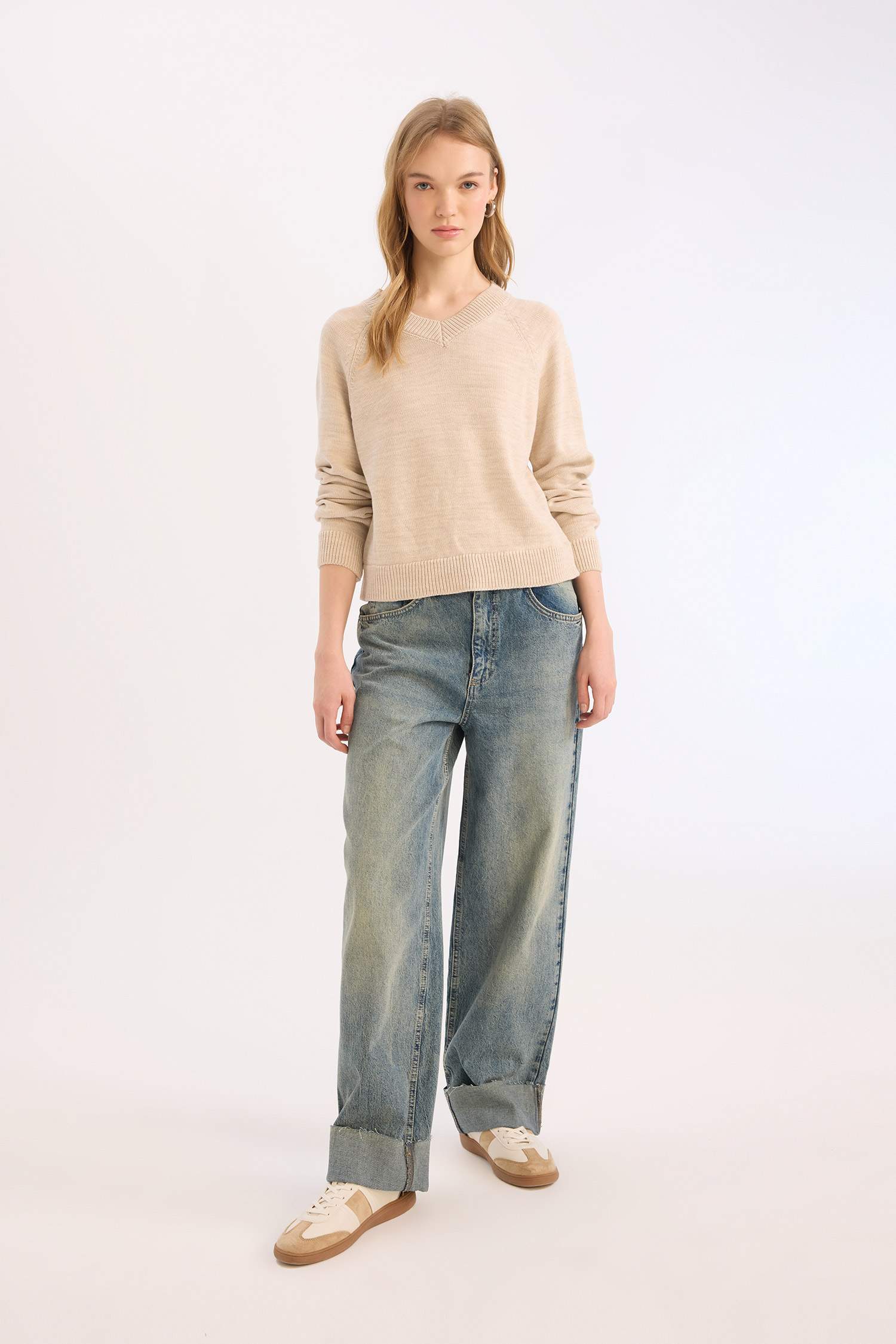 Regular Fit Bisiklet Yaka Basic Düz Triko Kazak