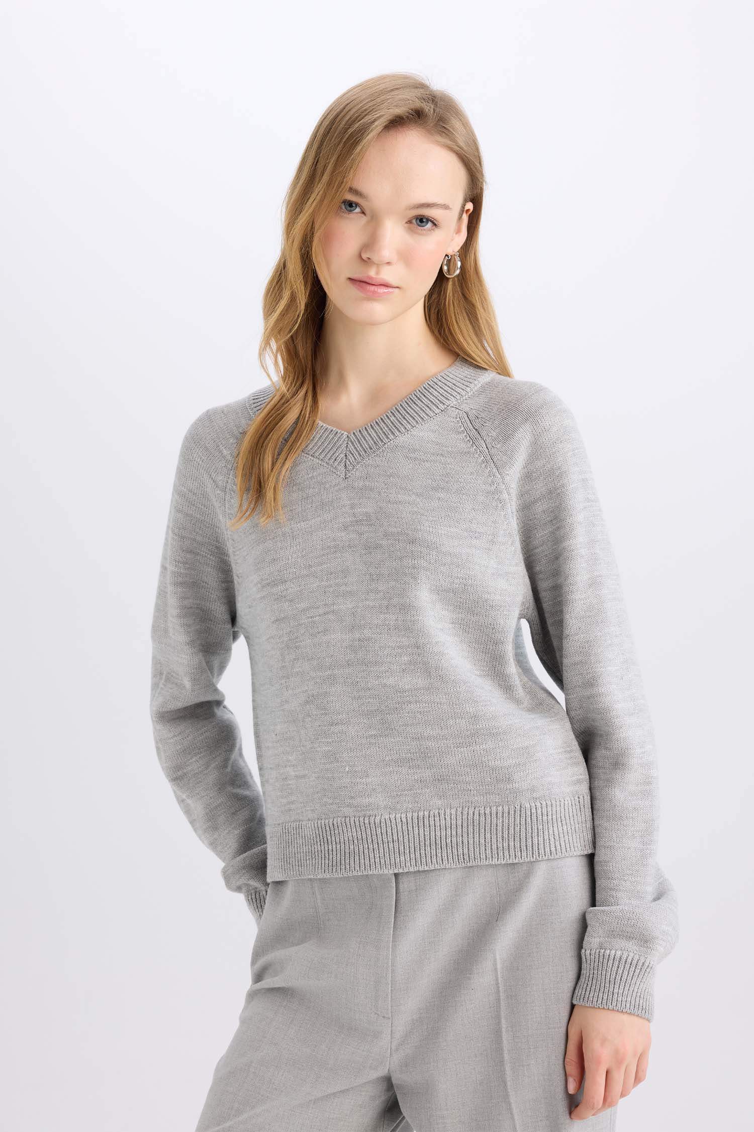 Regular Fit Bisiklet Yaka Basic Düz Triko Kazak