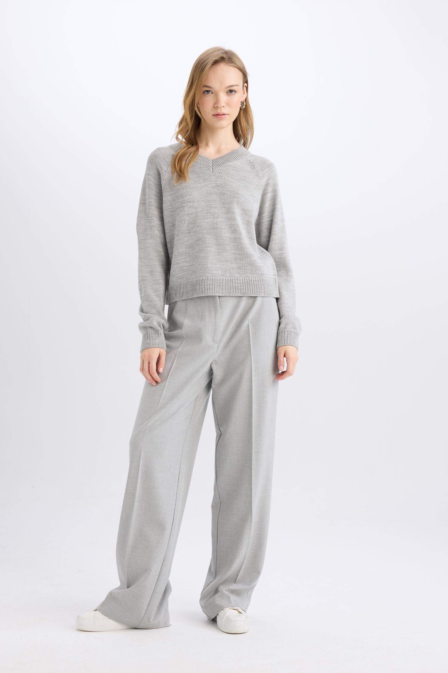 Regular Fit Bisiklet Yaka Basic Düz Triko Kazak