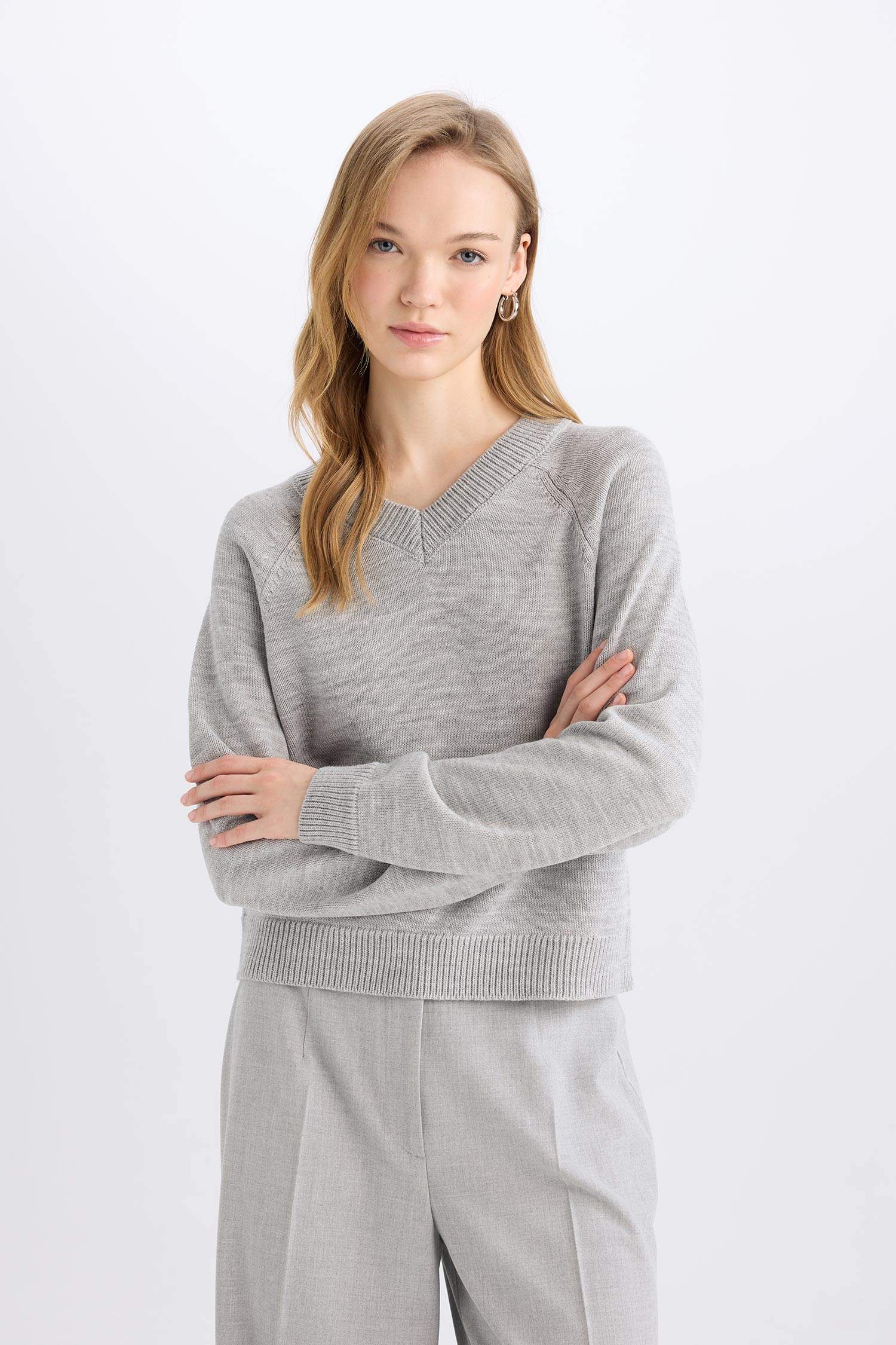 Regular Fit Bisiklet Yaka Basic Düz Triko Kazak