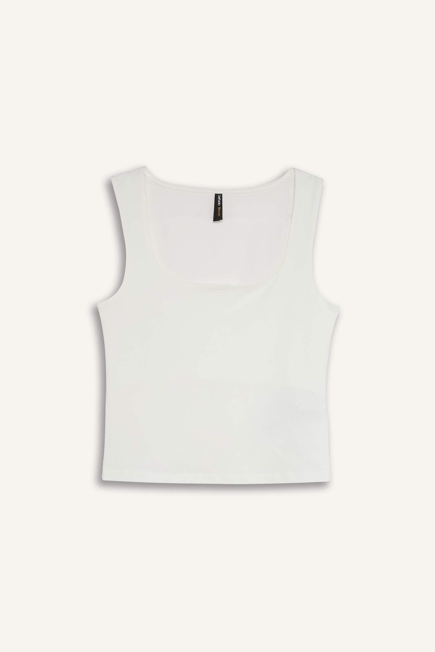 Slim Fit Dar Kesim Kare Yaka Basic Düz Beyaz Atlet