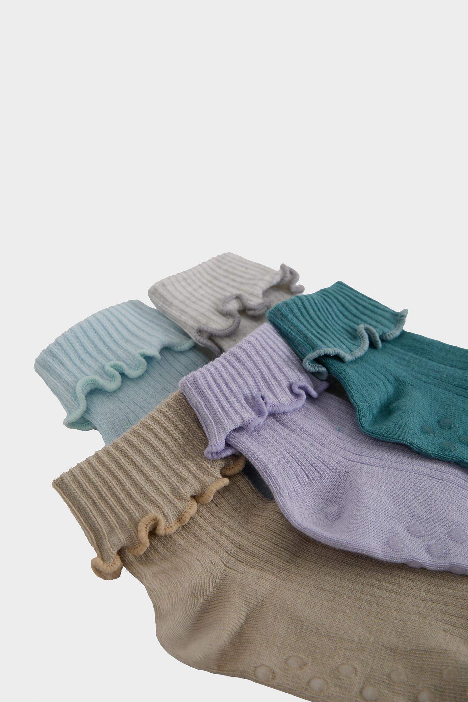 Kız Bebek Fırfırlı 5'li Pamuklu Uzun Çorap