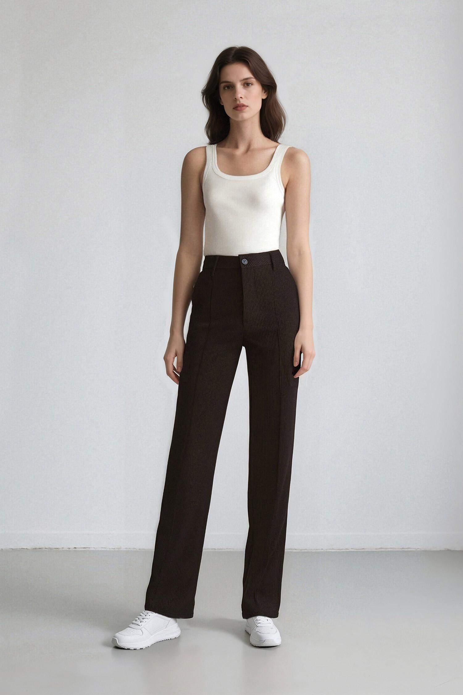 Afra x DeFacto Straight Fit Kumaş Pantolon Çift Cepli Normal Bel Standart Boy