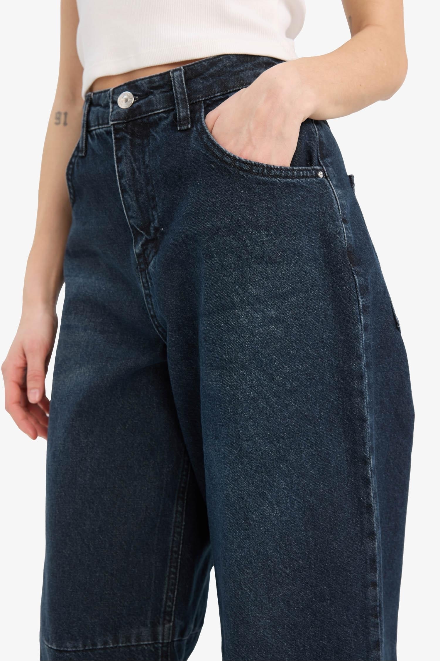 Baggy Fit Yüksek Bel Uzun Jean Pantolon