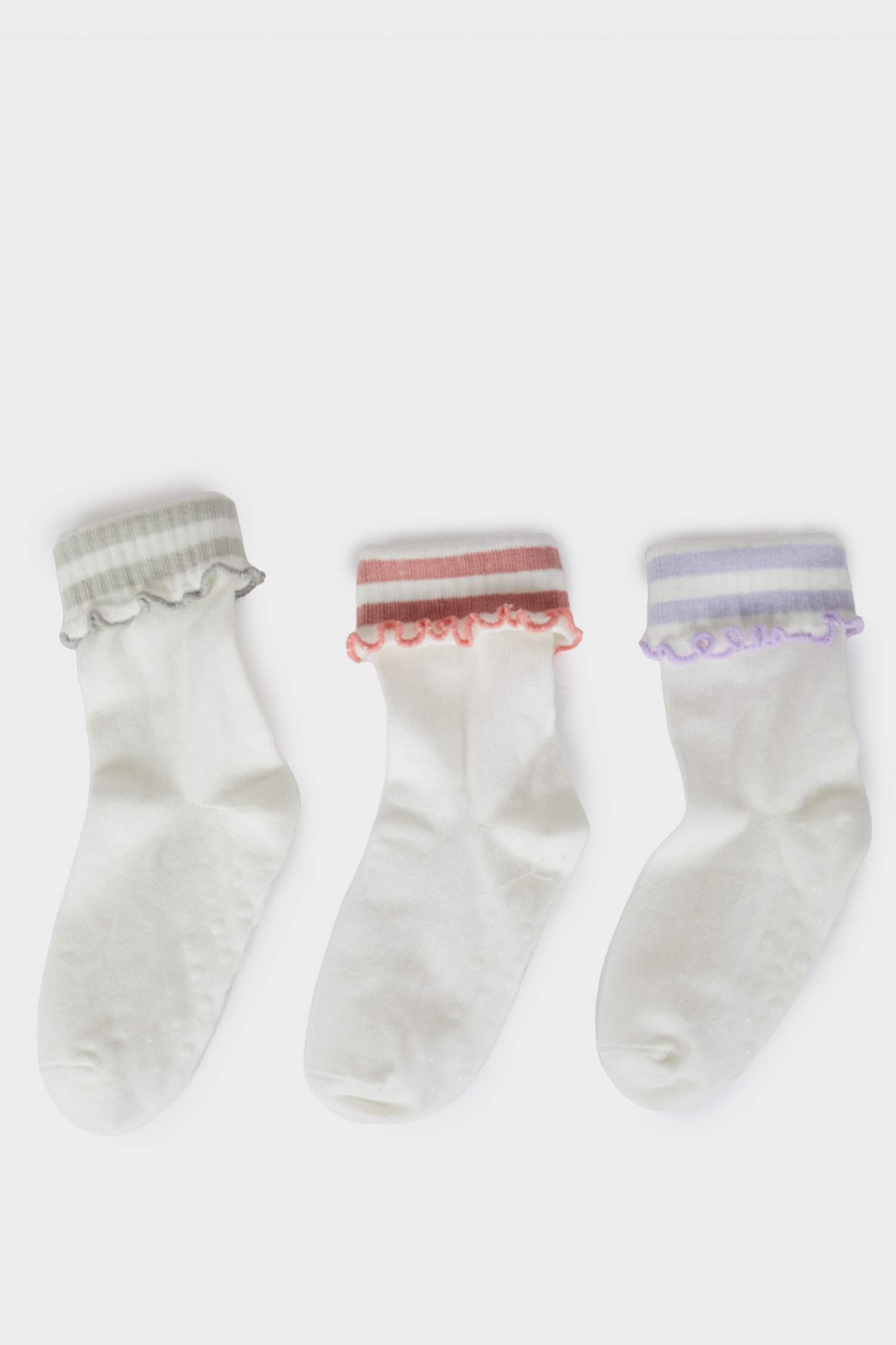 Kız Bebek Fırfırlı 3'lü Pamuklu Uzun Çorap