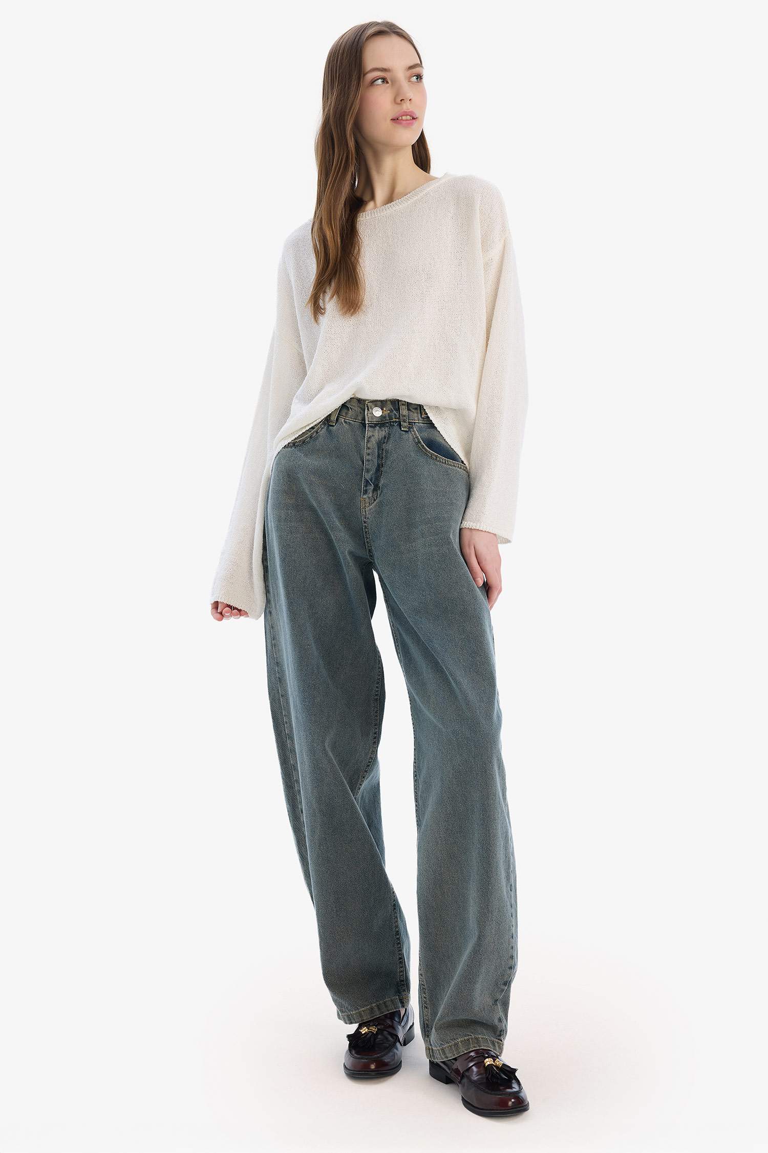 Regular Fit Kayık Yaka Basic Düz Triko Kazak