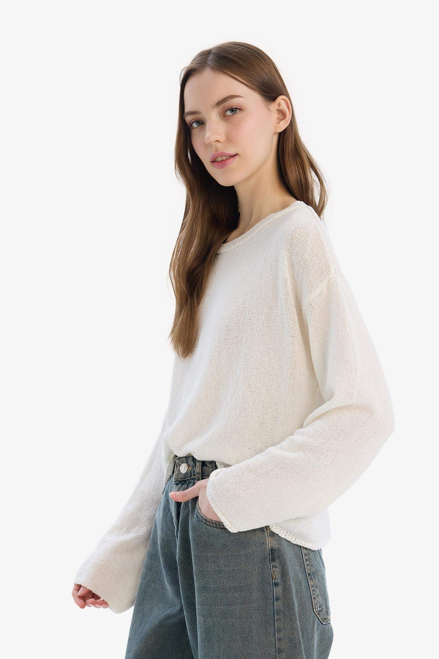 Regular Fit Kayık Yaka Basic Düz Triko Kazak