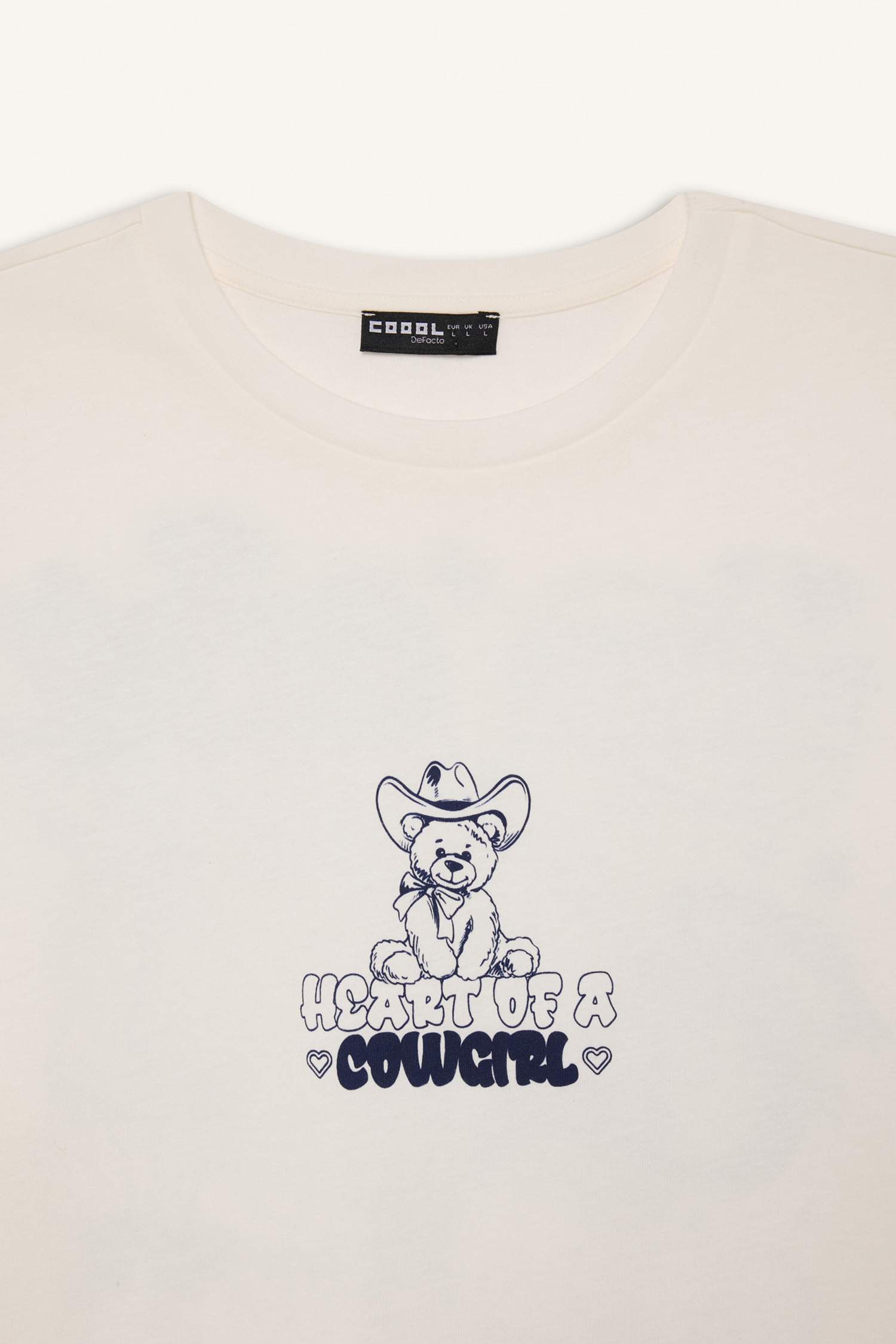 Coool Oversize Geniş Kalıp Bisiklet Yaka Baskılı Kısa Kollu Beyaz Tişört