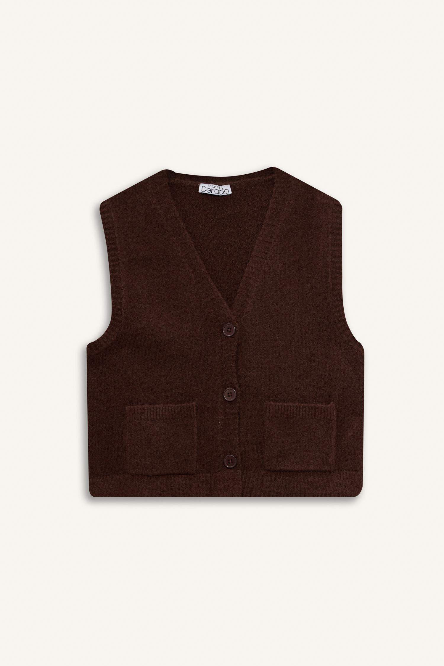 Gilet en tricot à col rond et boutons Coupe régulière