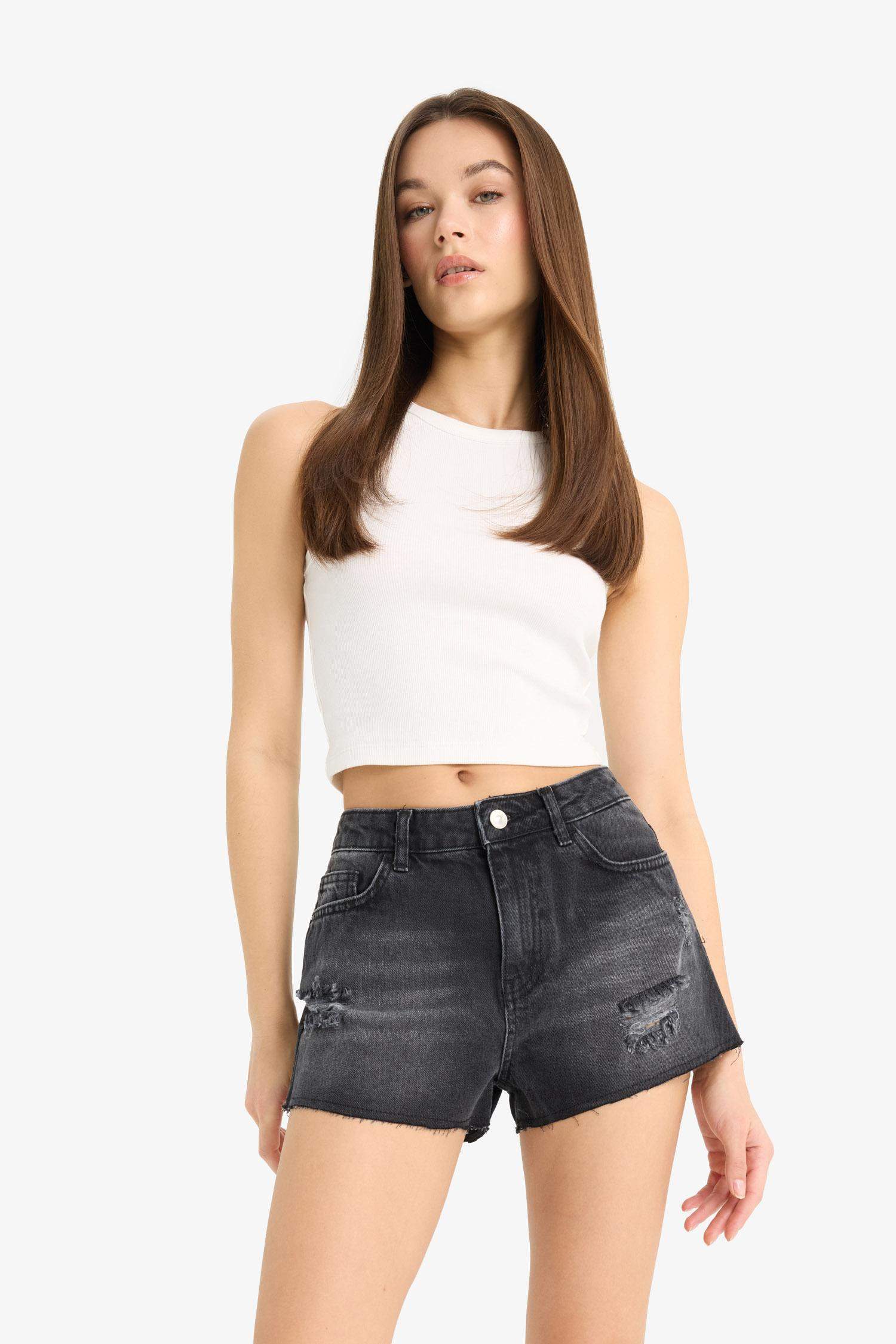 High Waist Cut-Off Denim Shorts