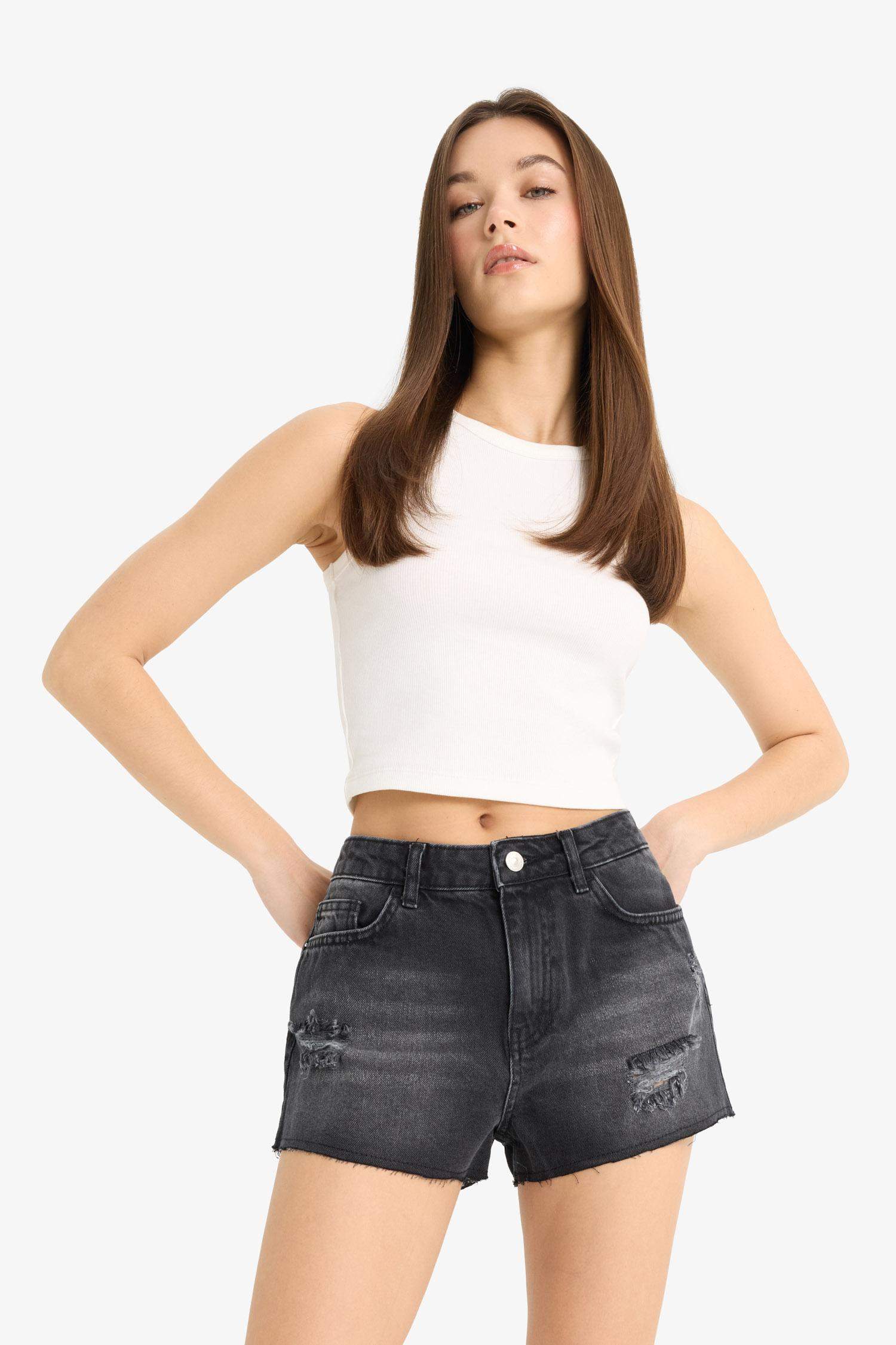 High Waist Cut-Off Denim Shorts