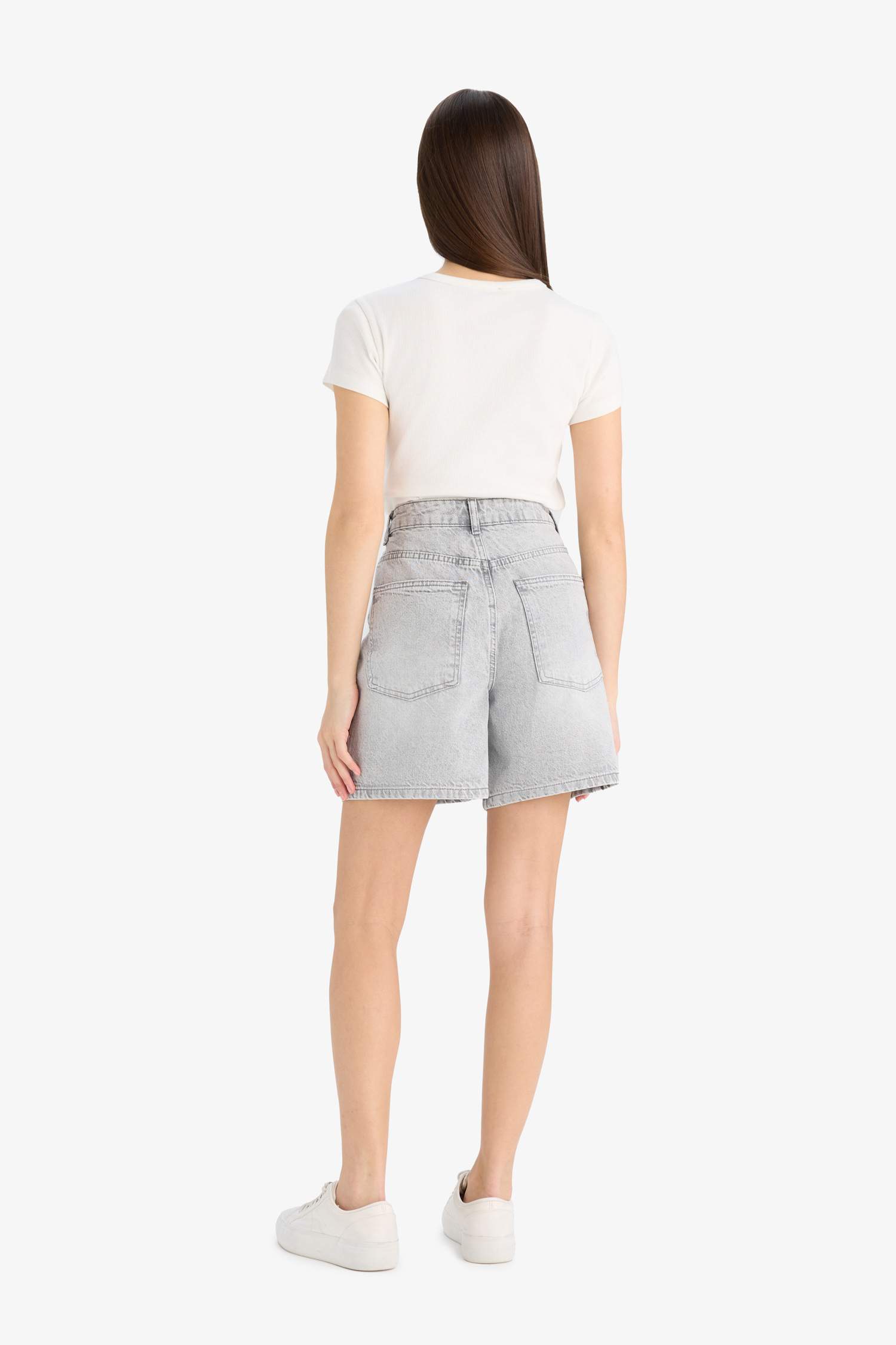 High Waist Denim Bermuda Shorts