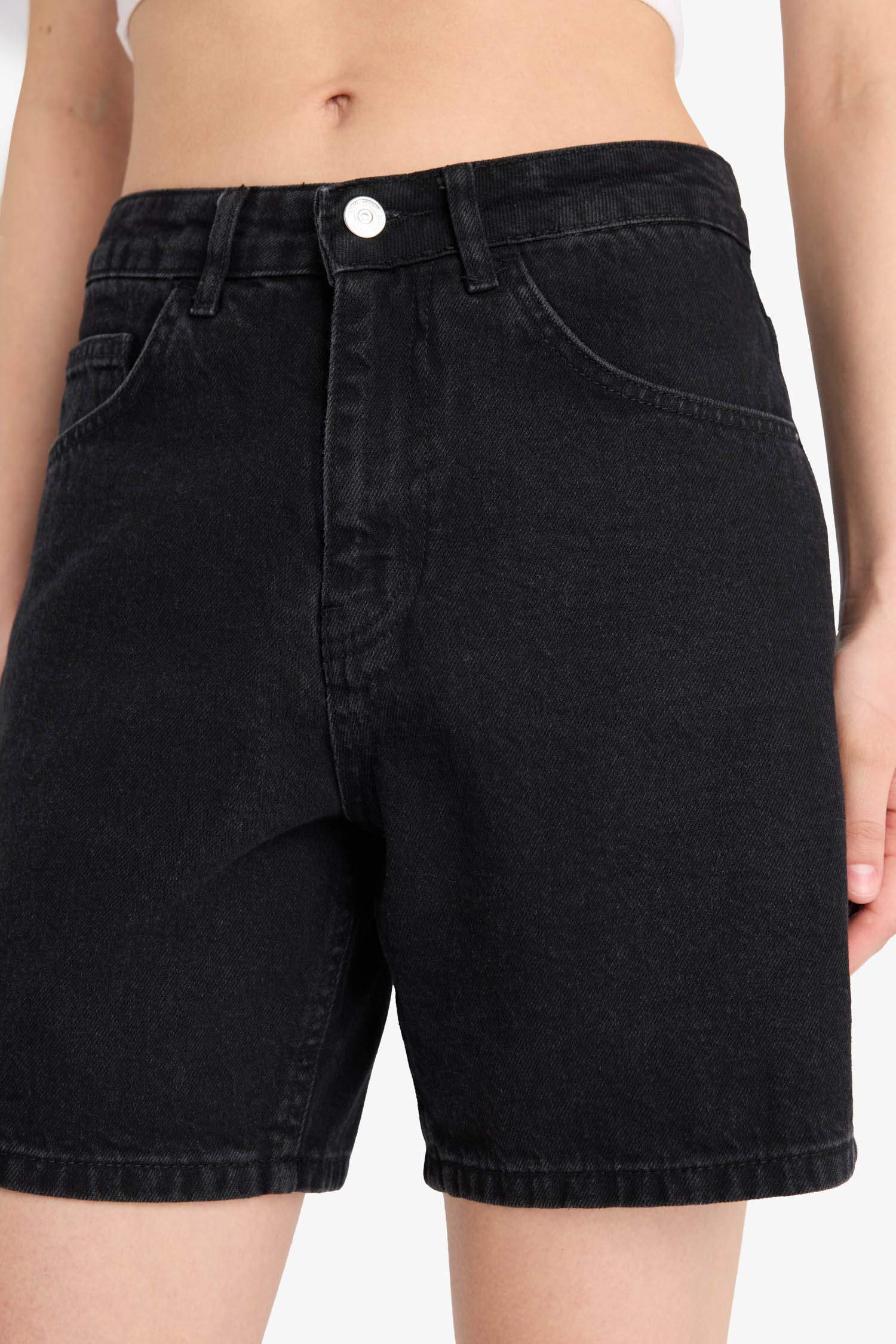 High Waist Denim Bermuda Shorts