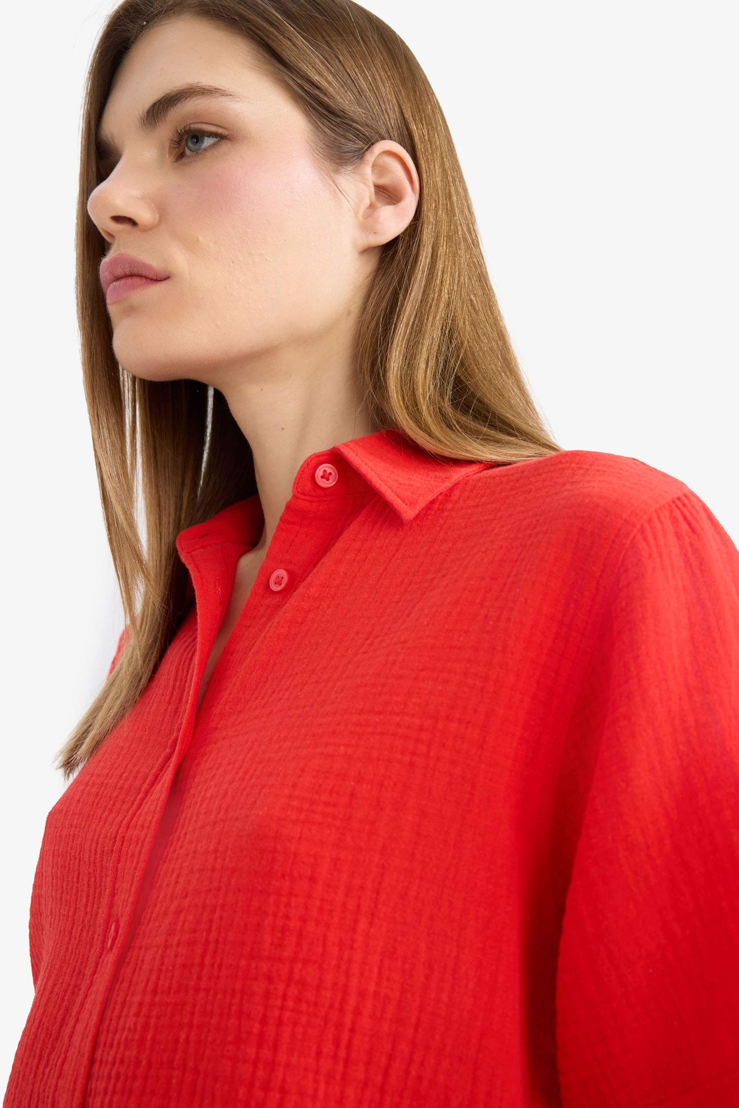 Regular Fit Shirt Collar Muslin Short Sleeve Shirt