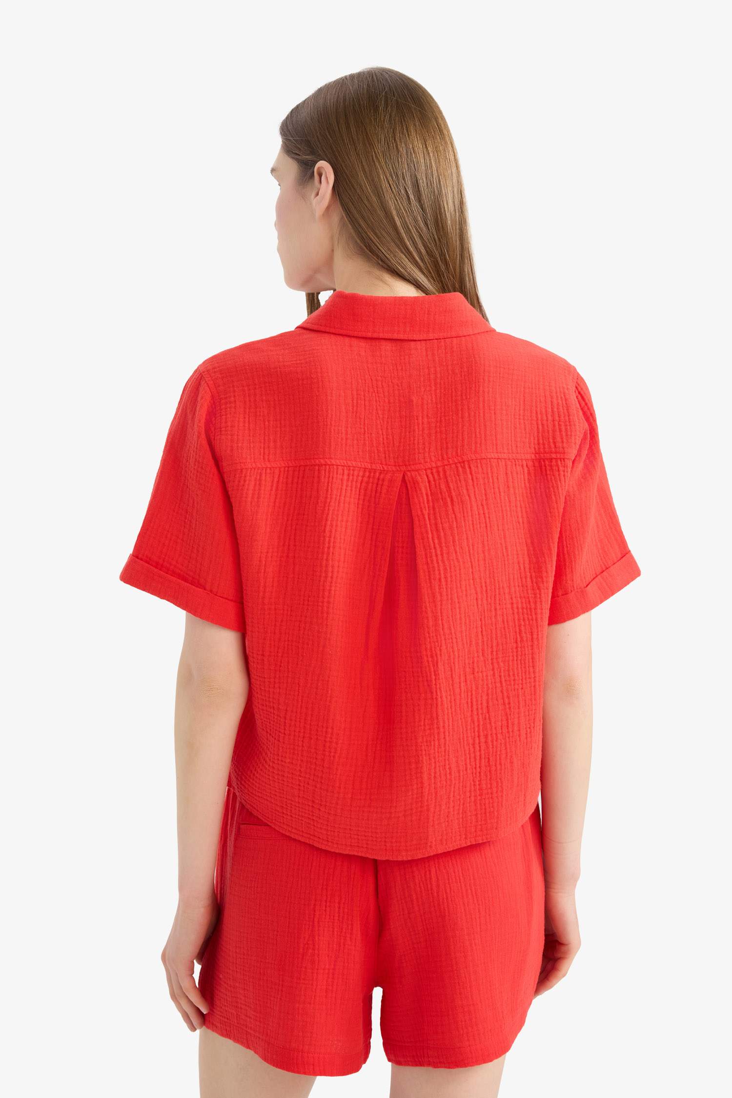 Regular Fit Shirt Collar Muslin Short Sleeve Shirt