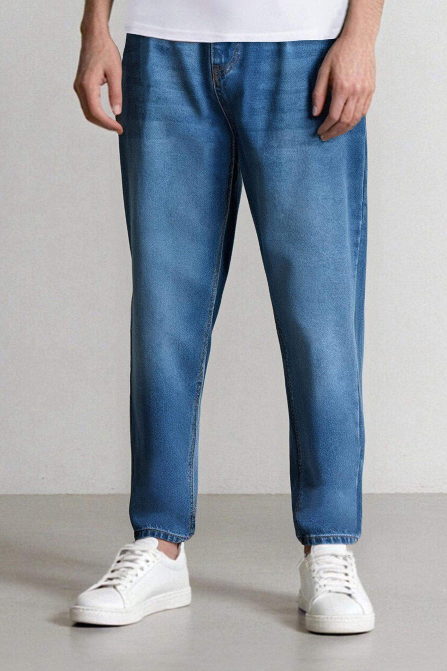 %100 Pamuk Balloon Fit Bol Kalıp Yüksek Bel Normal Paça Jean Pantolon