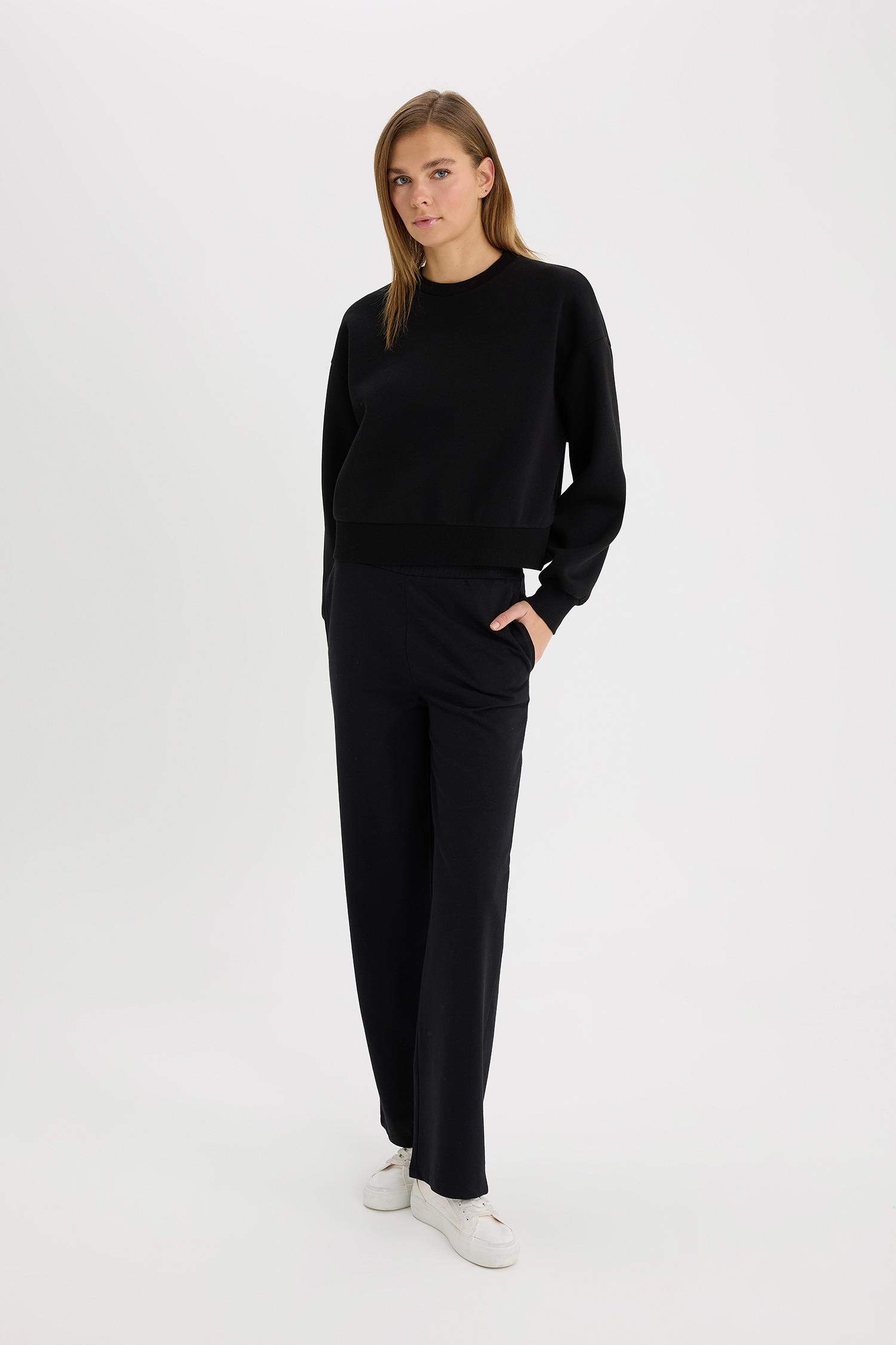 Boxy Fit Crew Neck Basic Thick Sweatshirt