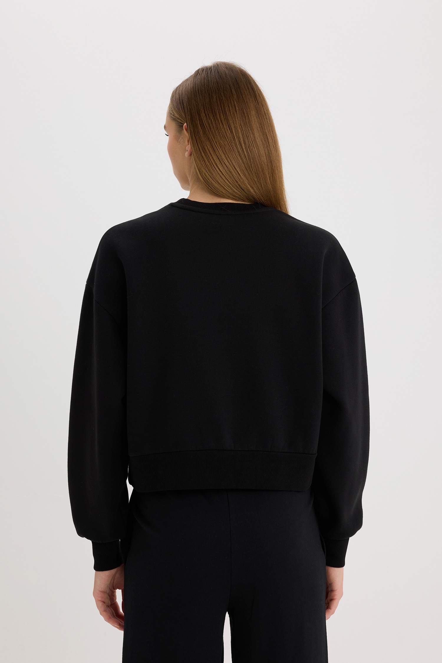 Boxy Fit Crew Neck Basic Thick Sweatshirt