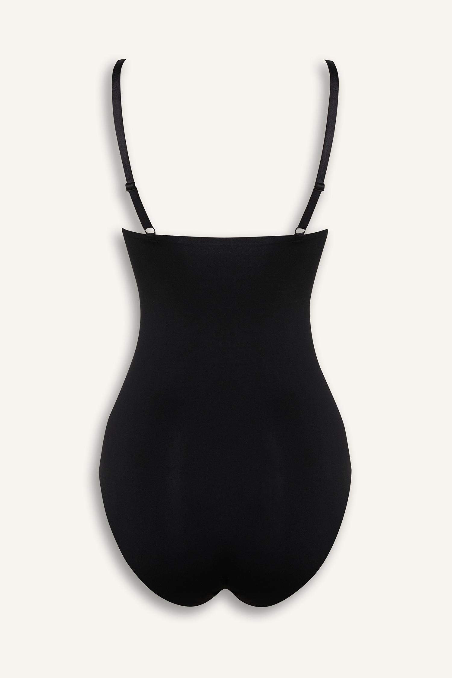 Çıkarılabilir Pedli Siyah Bodysuit Korse-Fall in Love