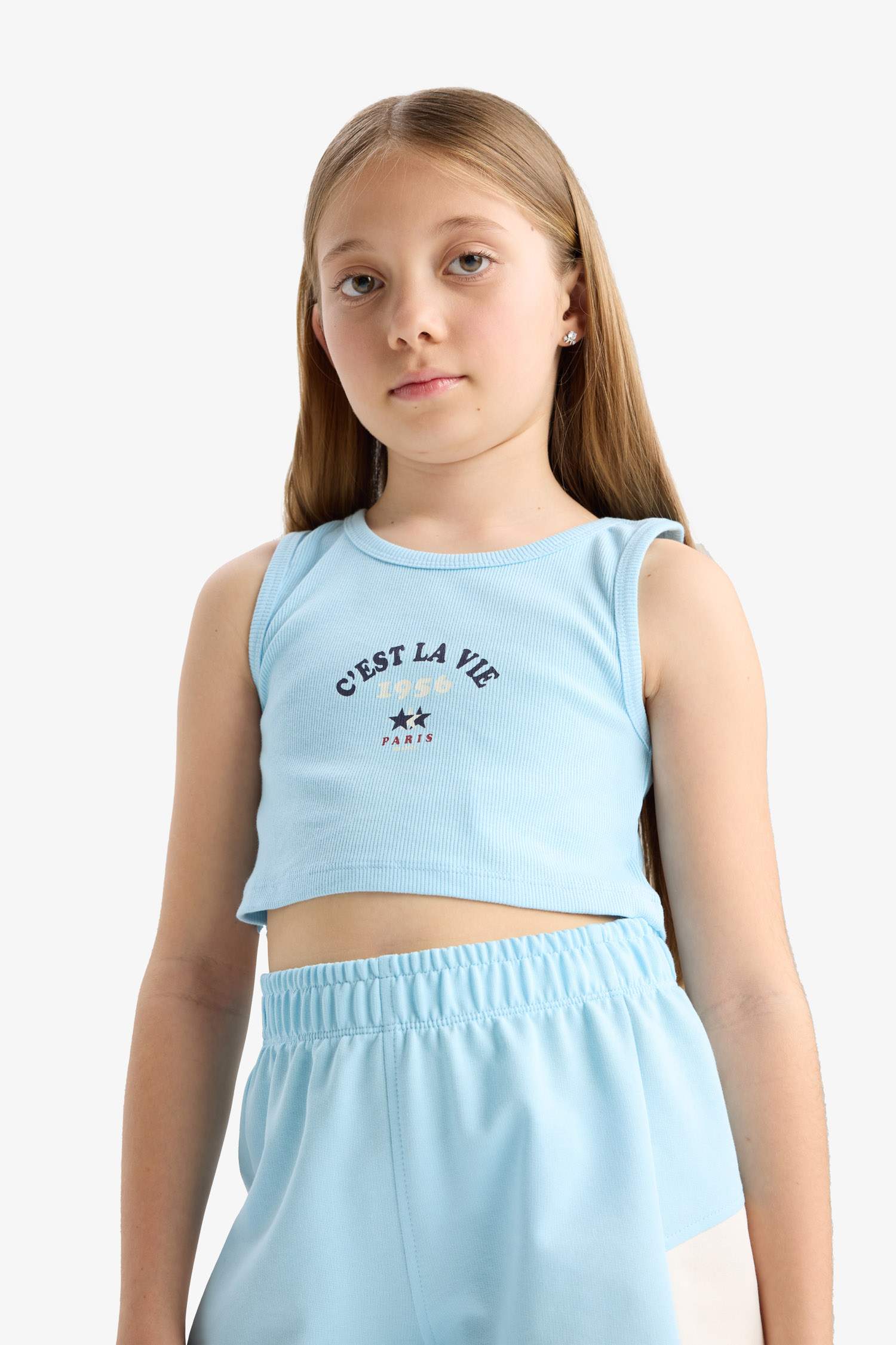 Girl Printed Sleeveless T-Shirt Shorts 2 Piece Set