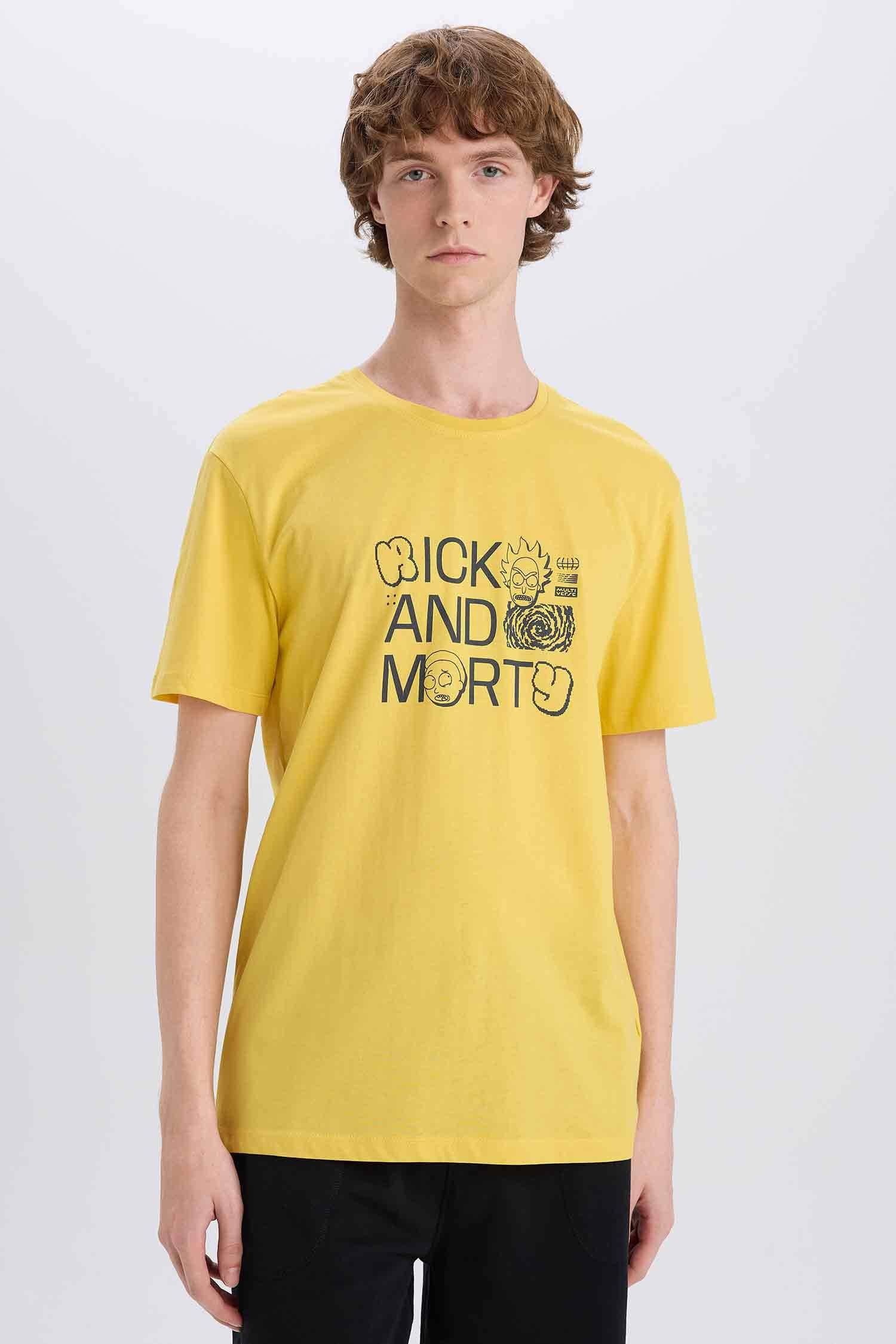 %100 Pamuk Rick and Morty Regular Fit Bisiklet Yaka Kısa Kollu Tişört