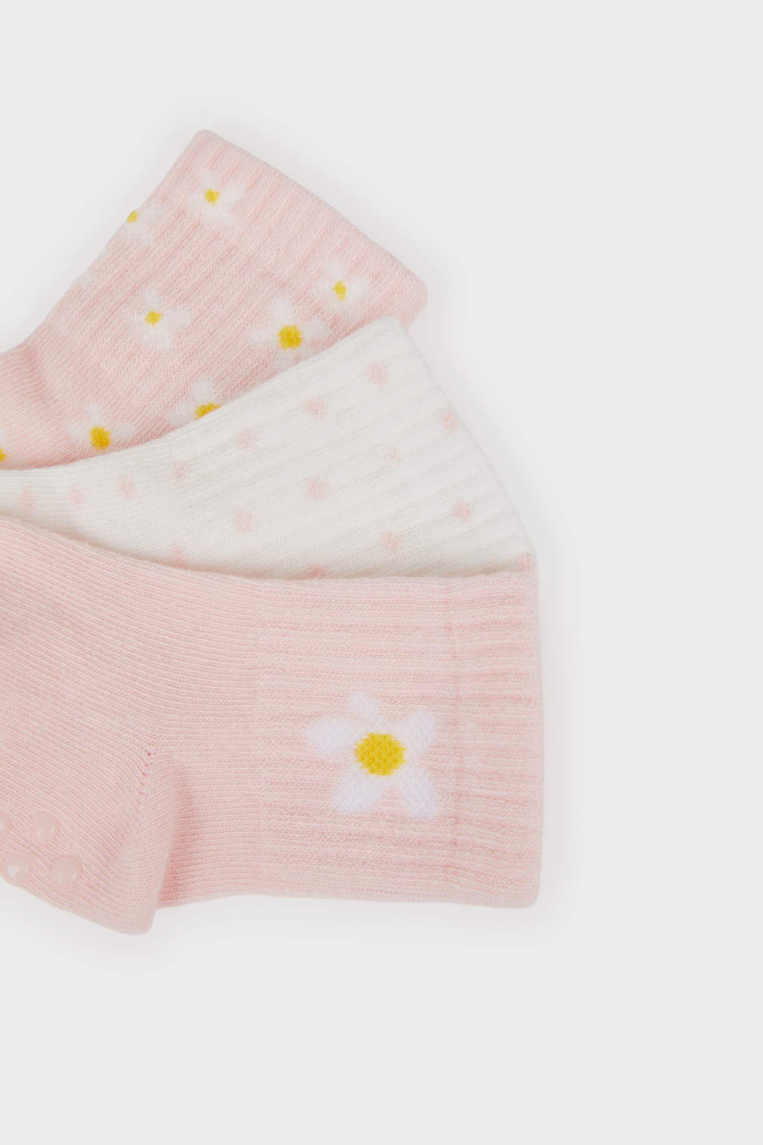 Kız Bebek Kaydırmaz Taban 3'lü Pamuklu Uzun Çorap