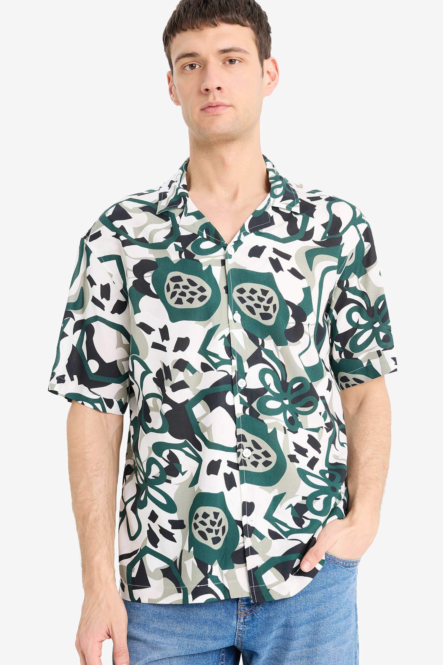 Regular Fit Apache Neck Short Sleeve Shirt