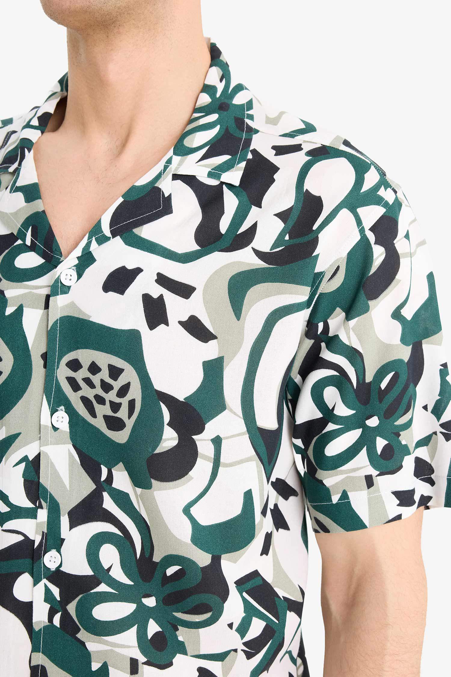 Regular Fit Apache Neck Short Sleeve Shirt