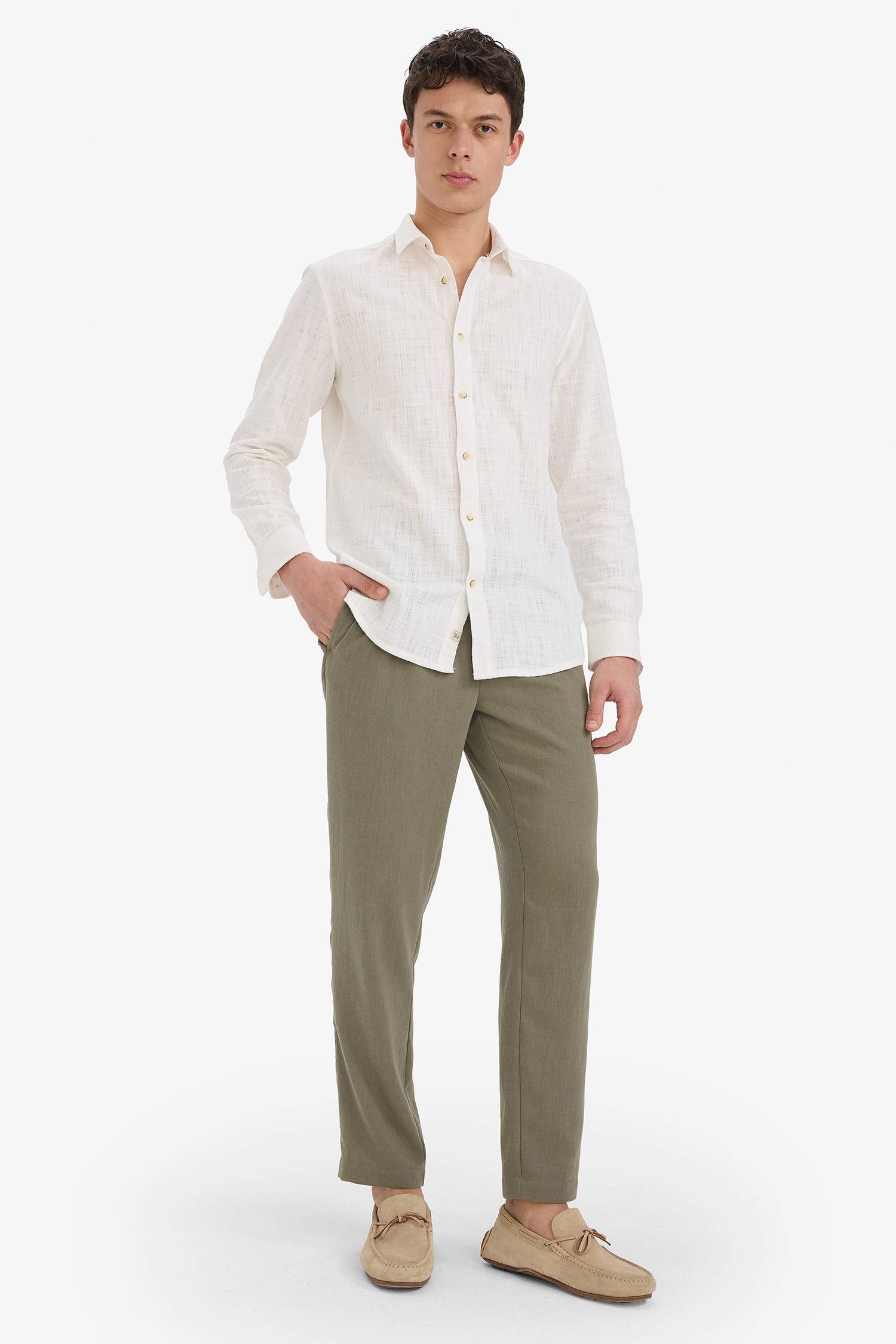 Relax Fit Ankle Length Linen Look Trousers