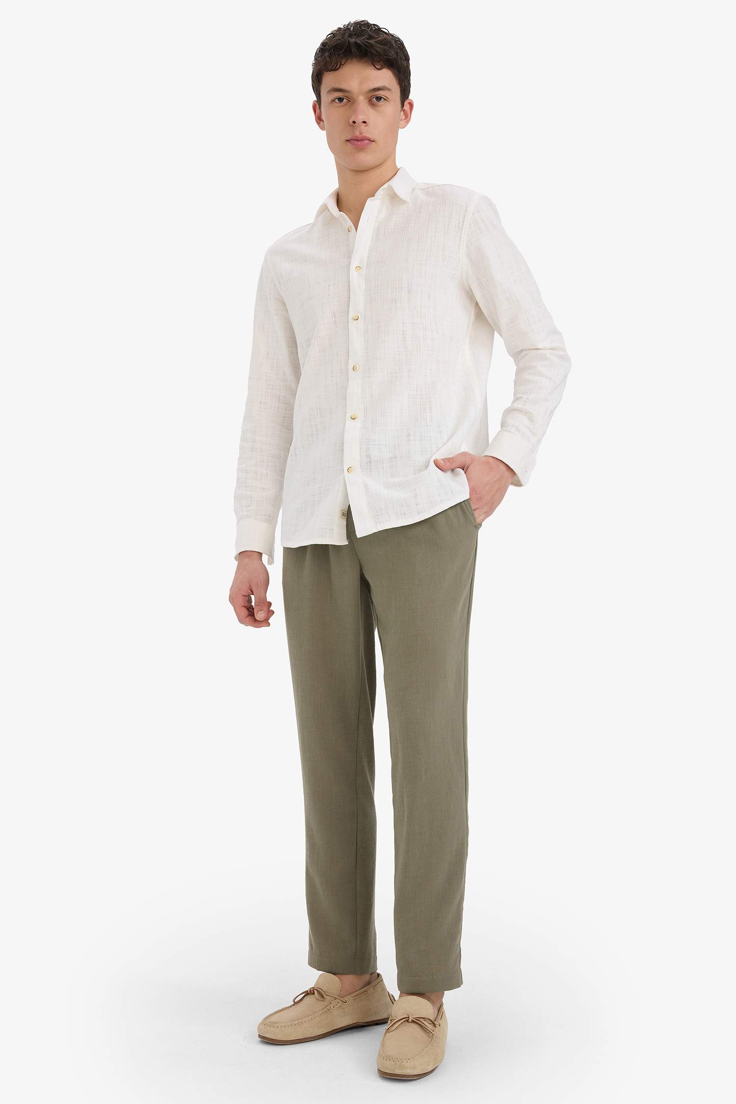 Relax Fit Ankle Length Linen Look Trousers