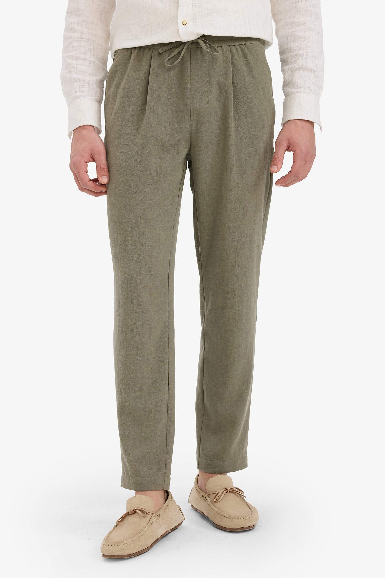 Relax Fit Ankle Length Linen Look Trousers