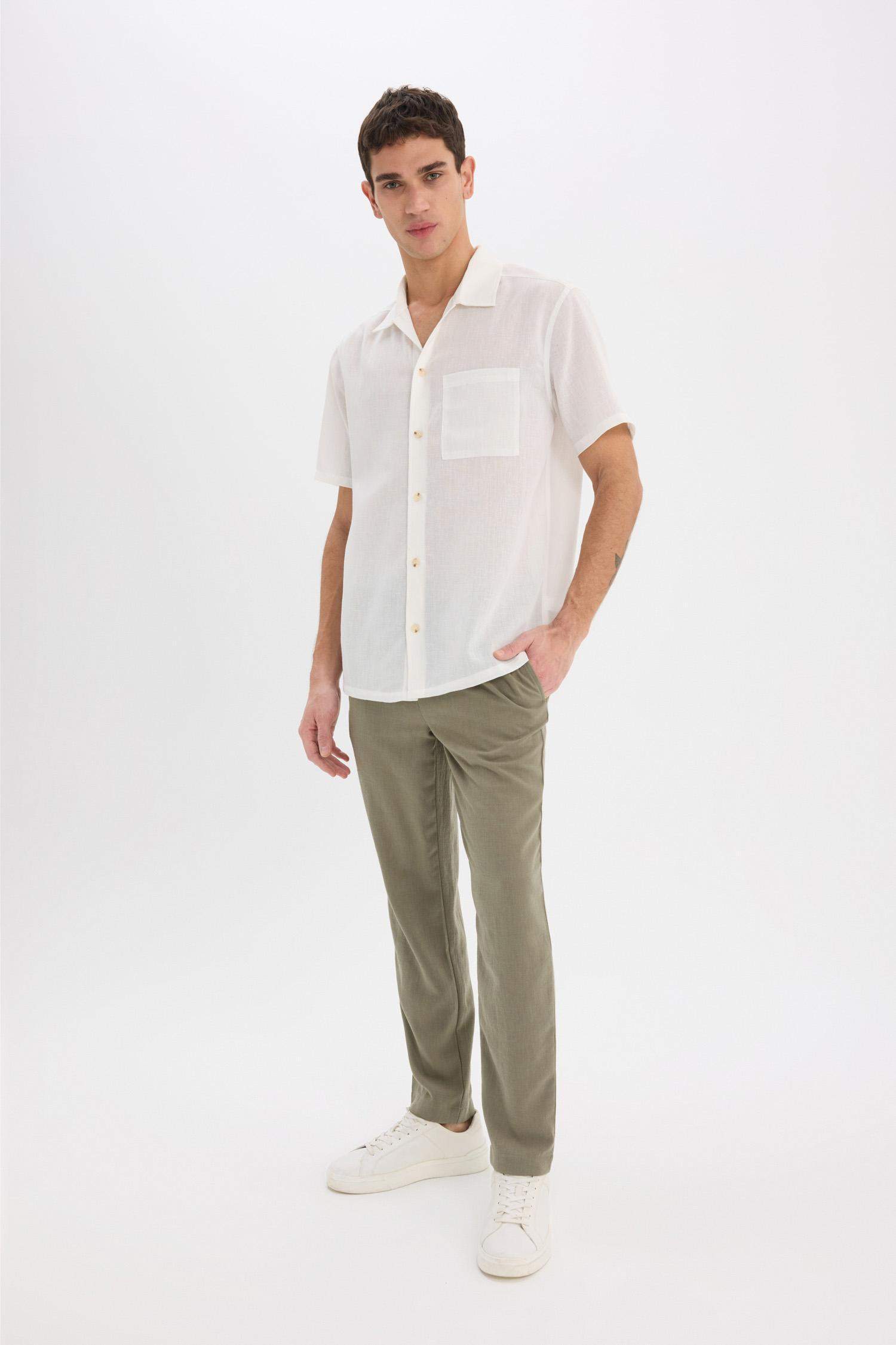 Relax Fit Rahat Kesim Kısa Paça Keten Görünümlü Yazlık Kumaş Pantolon