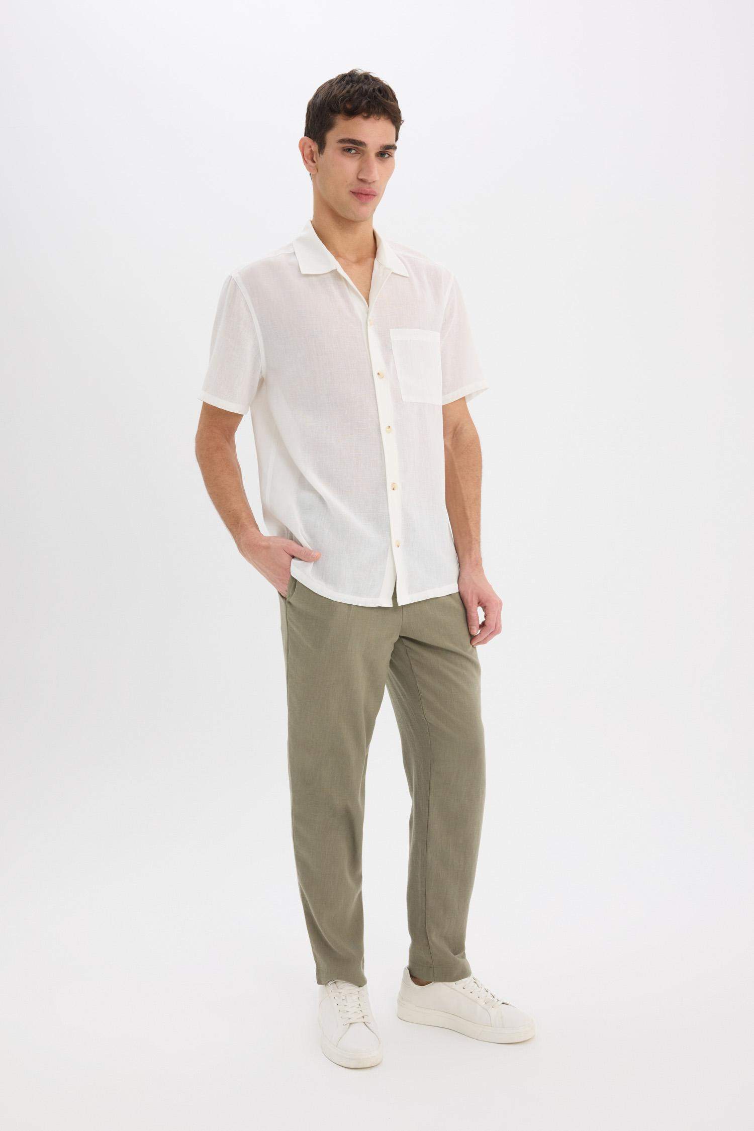 Relax Fit Rahat Kesim Kısa Paça Keten Görünümlü Yazlık Kumaş Pantolon