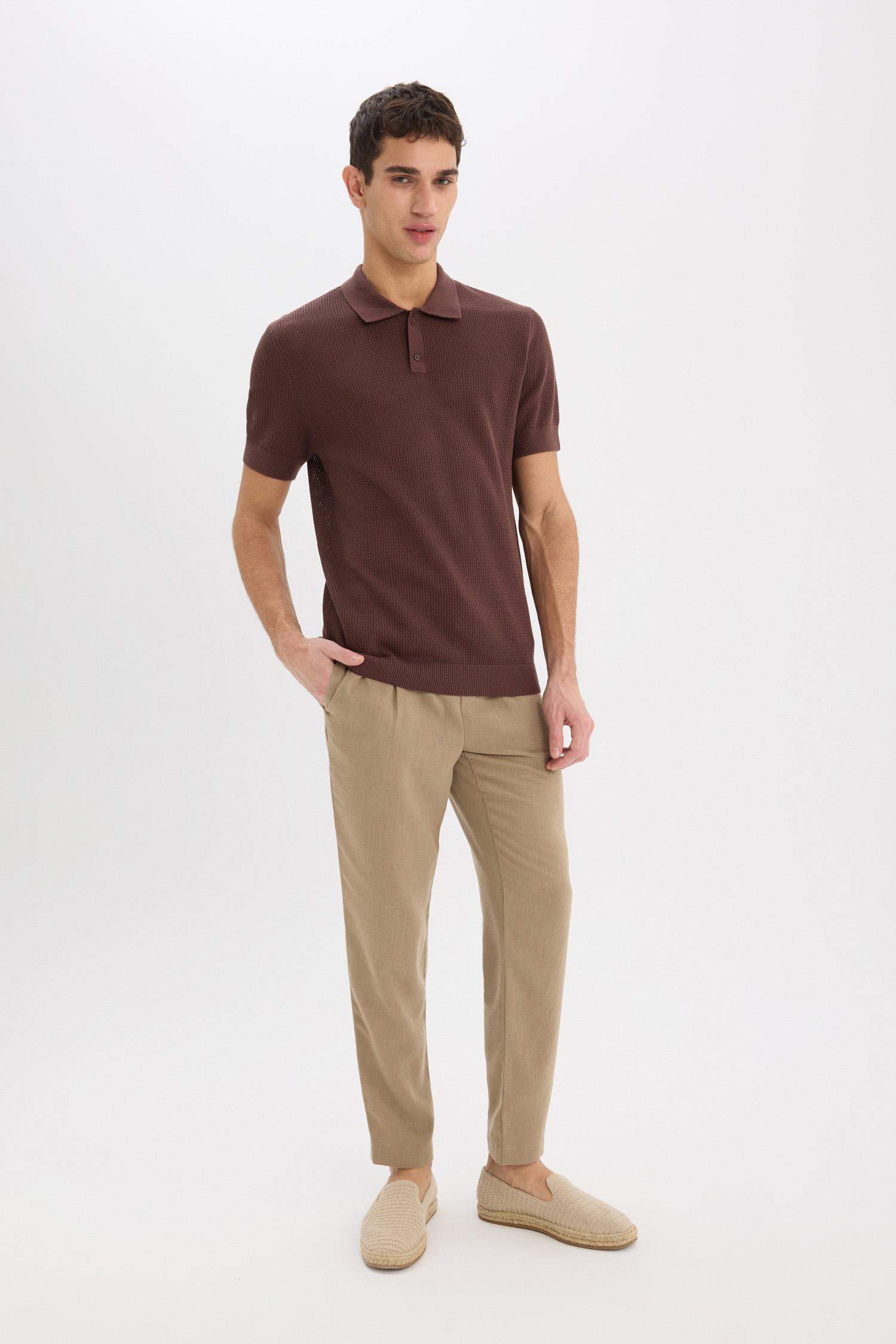 بنطلون قماش صيفي ذو مظهر كتان قصة مريحة