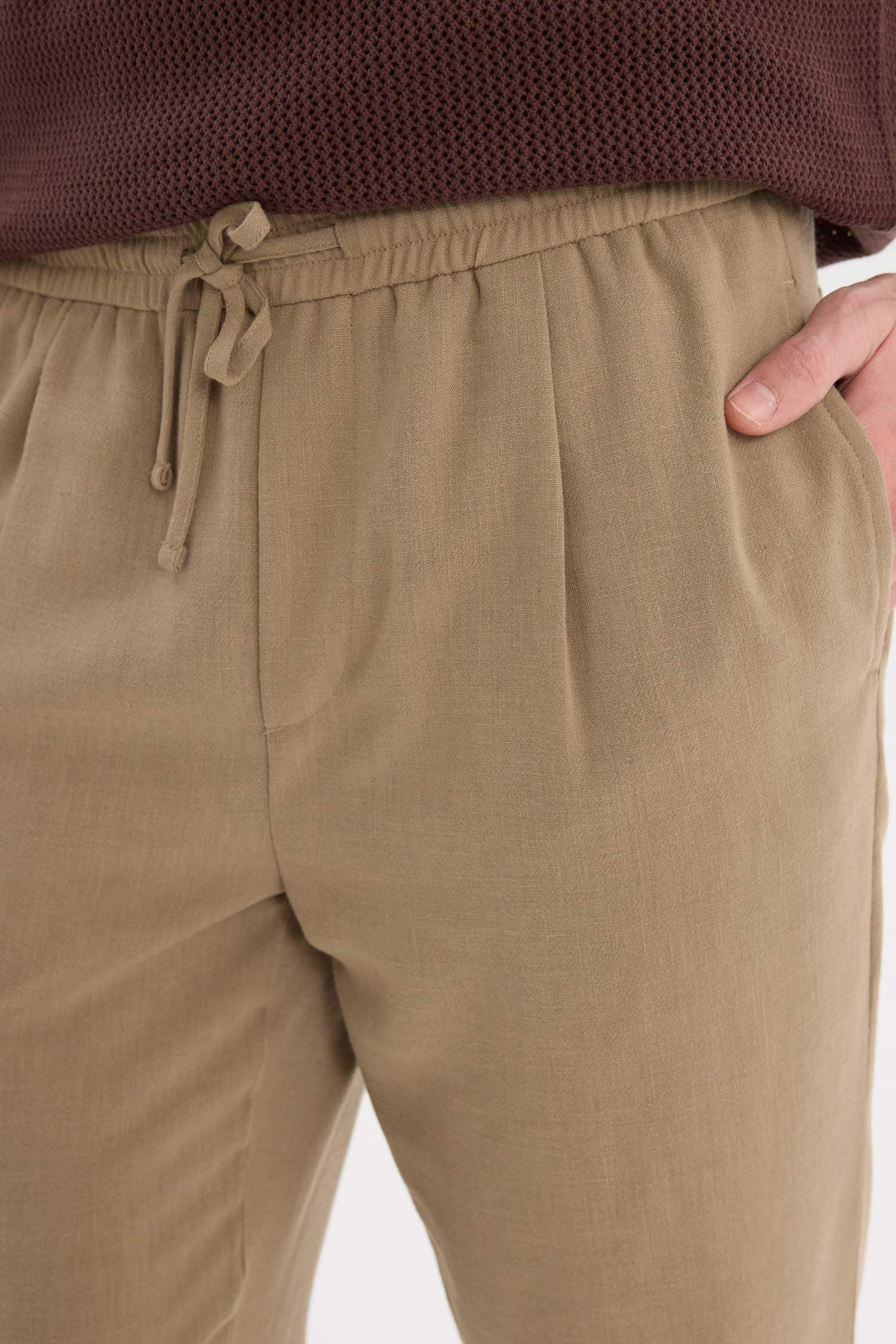 بنطلون قماش صيفي ذو مظهر كتان قصة مريحة