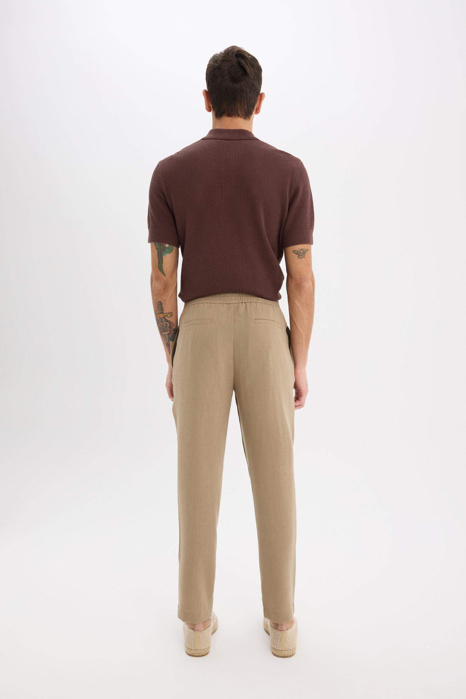 بنطلون قماش صيفي ذو مظهر كتان قصة مريحة