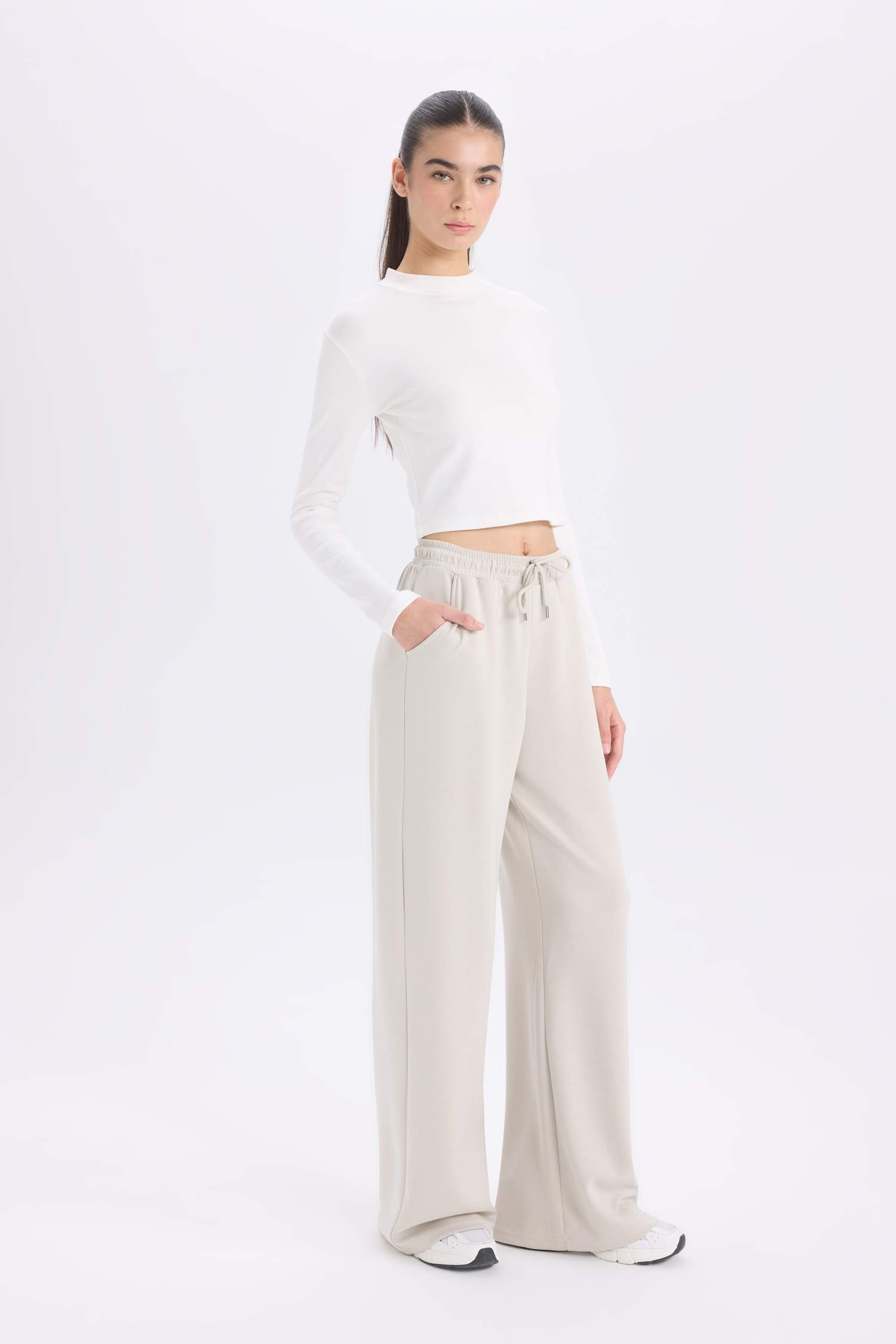 Pocketed Scuba Fabric Tied Waist Wide Leg Sweatpants