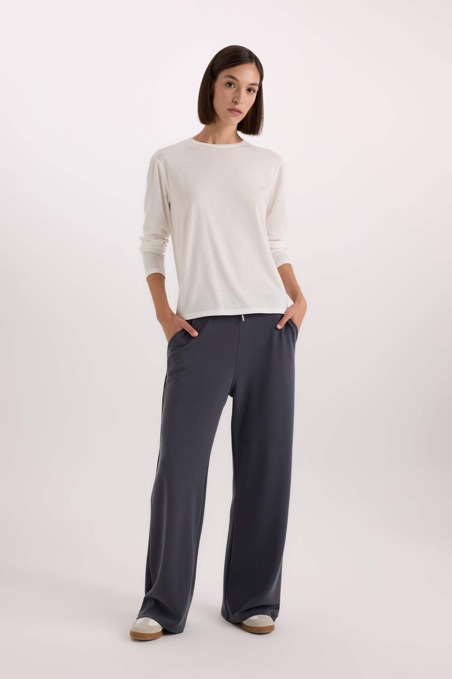 Scuba Fabric Tied Waist Wide Leg Sweatpants