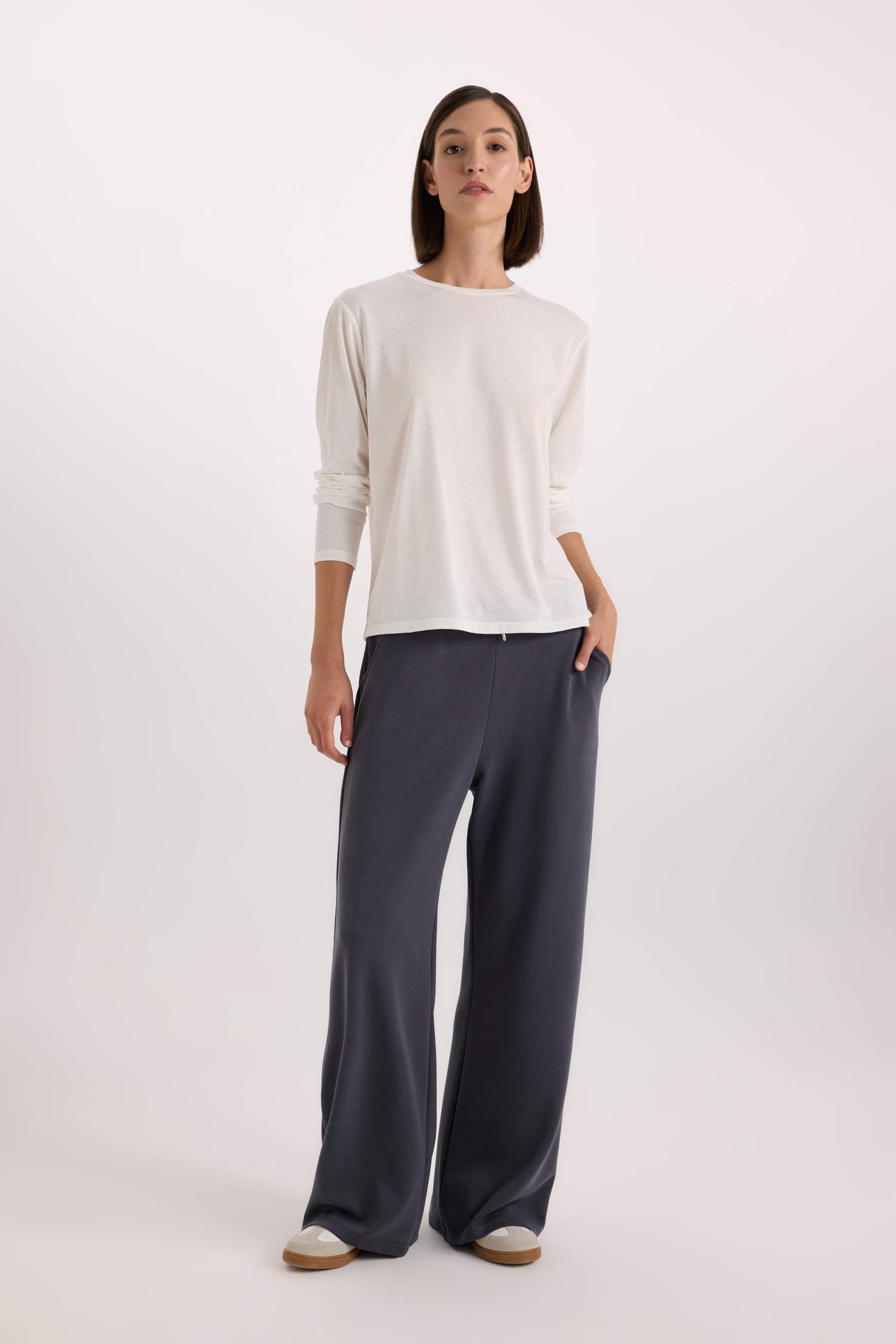 Scuba Fabric Tied Waist Wide Leg Sweatpants
