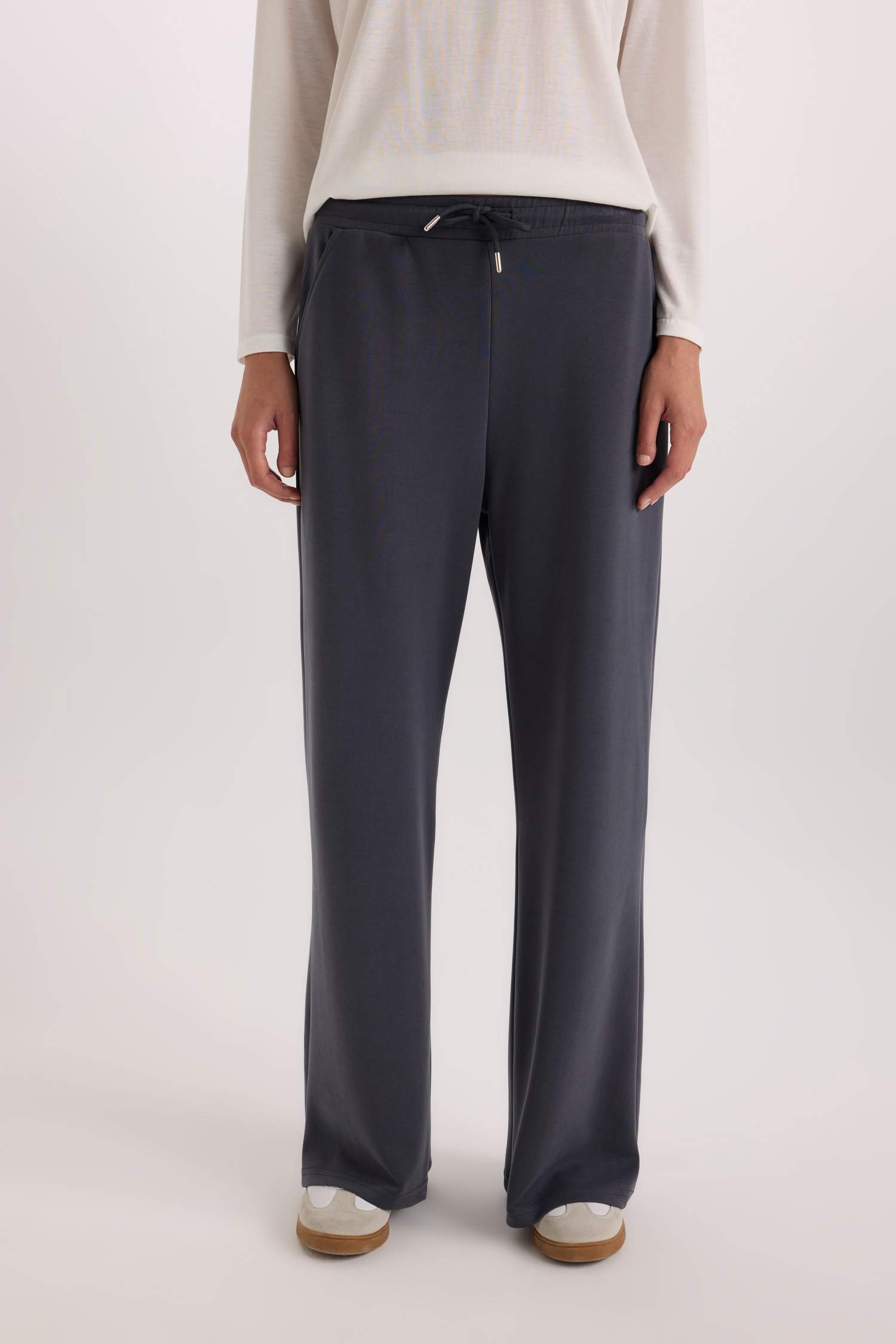 Scuba Fabric Tied Waist Wide Leg Sweatpants