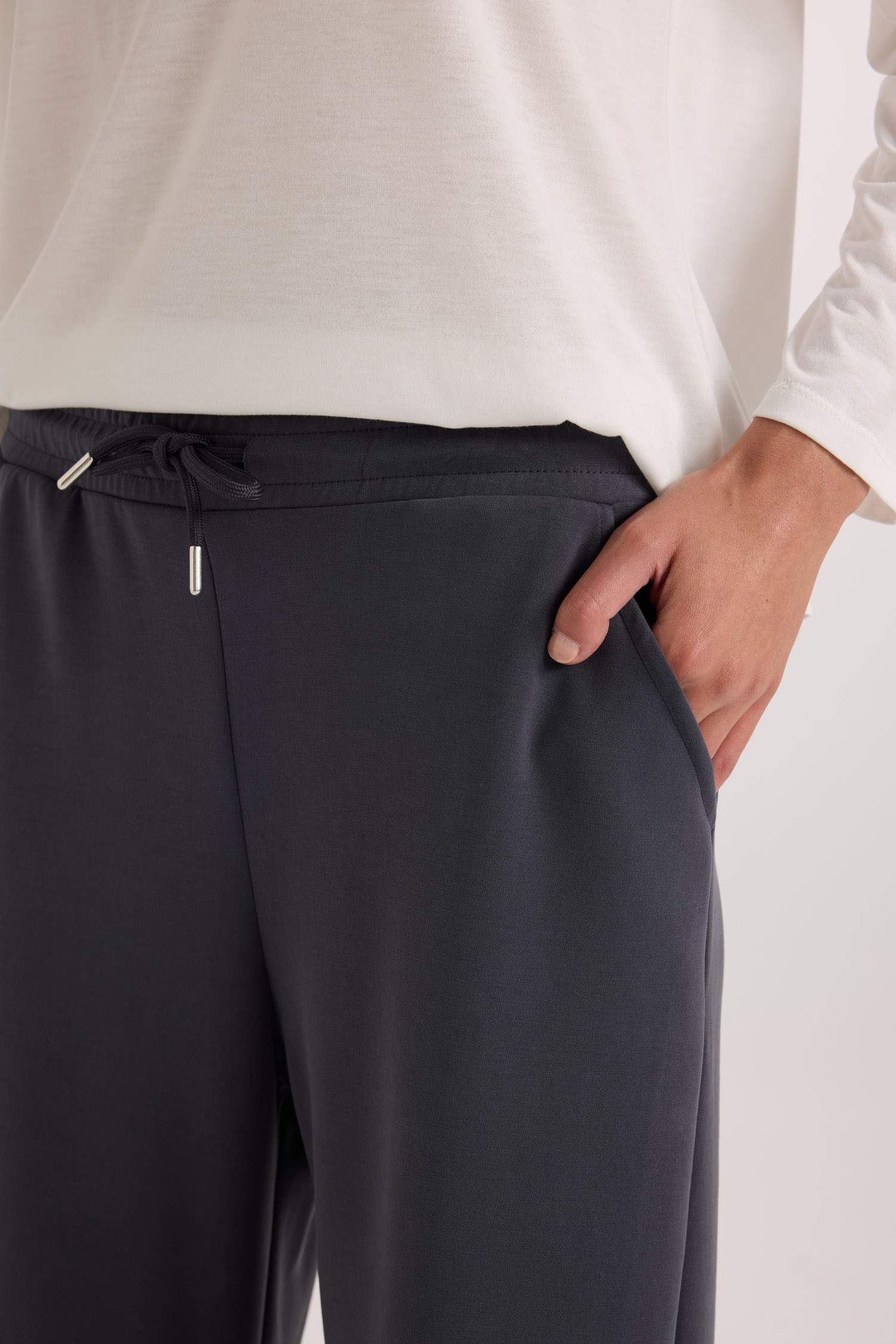 Scuba Fabric Tied Waist Wide Leg Sweatpants