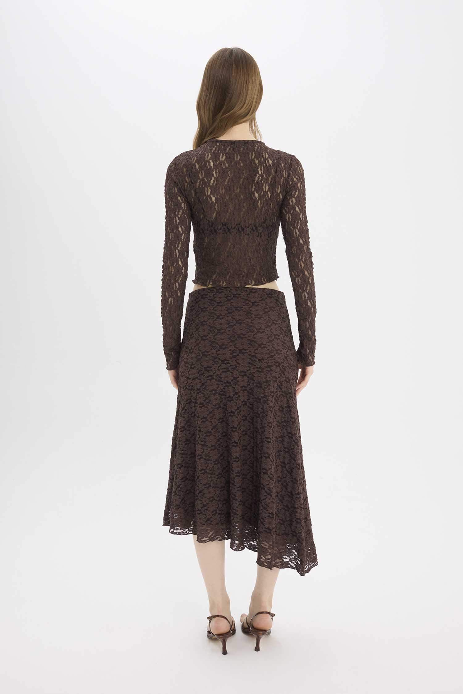 Asimetrik Normal Bel Dantel Maxi Etek