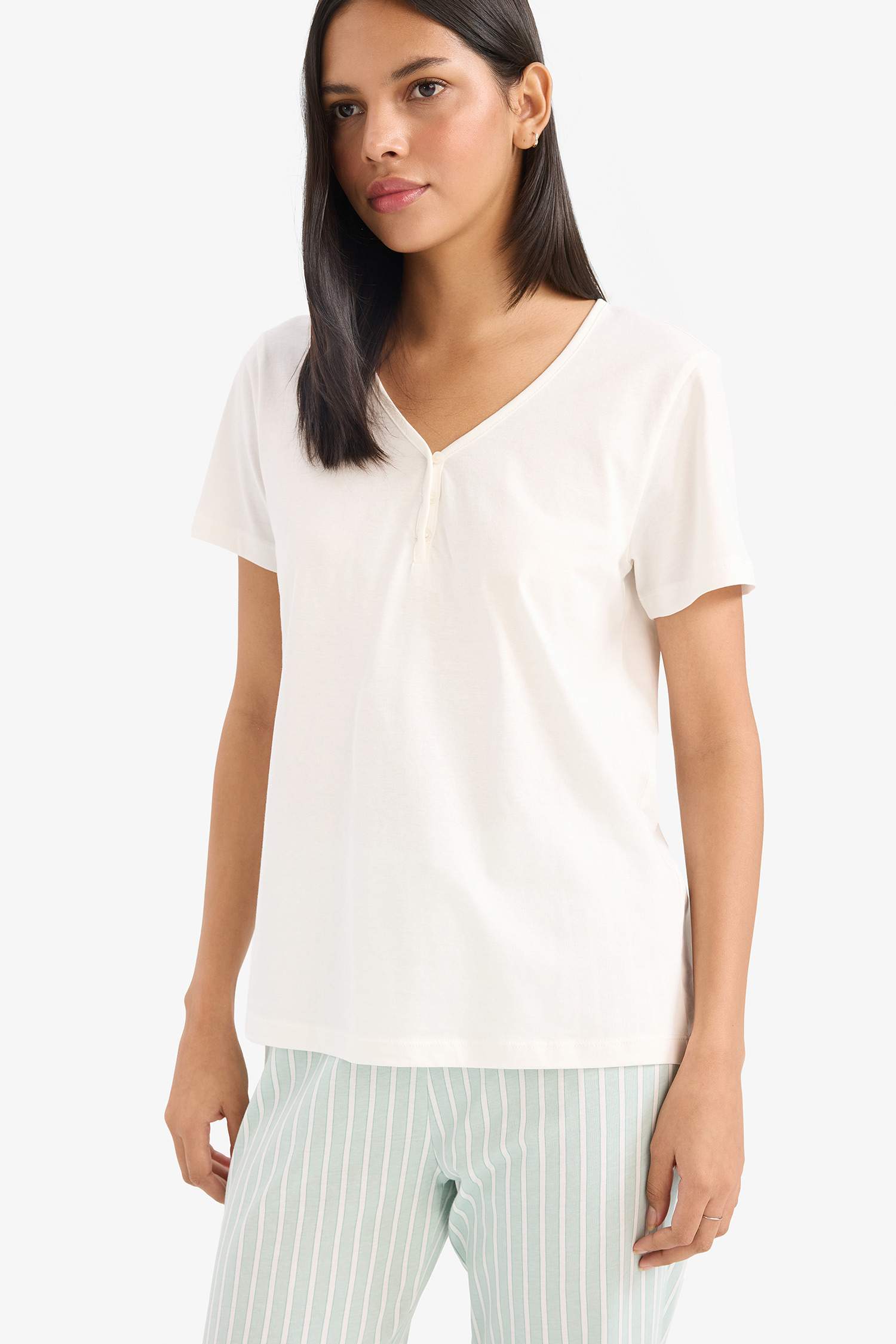 Pijama Takımı Kısa Kollu Üst Beli Lastikli Uzun Alt-Fall in Love