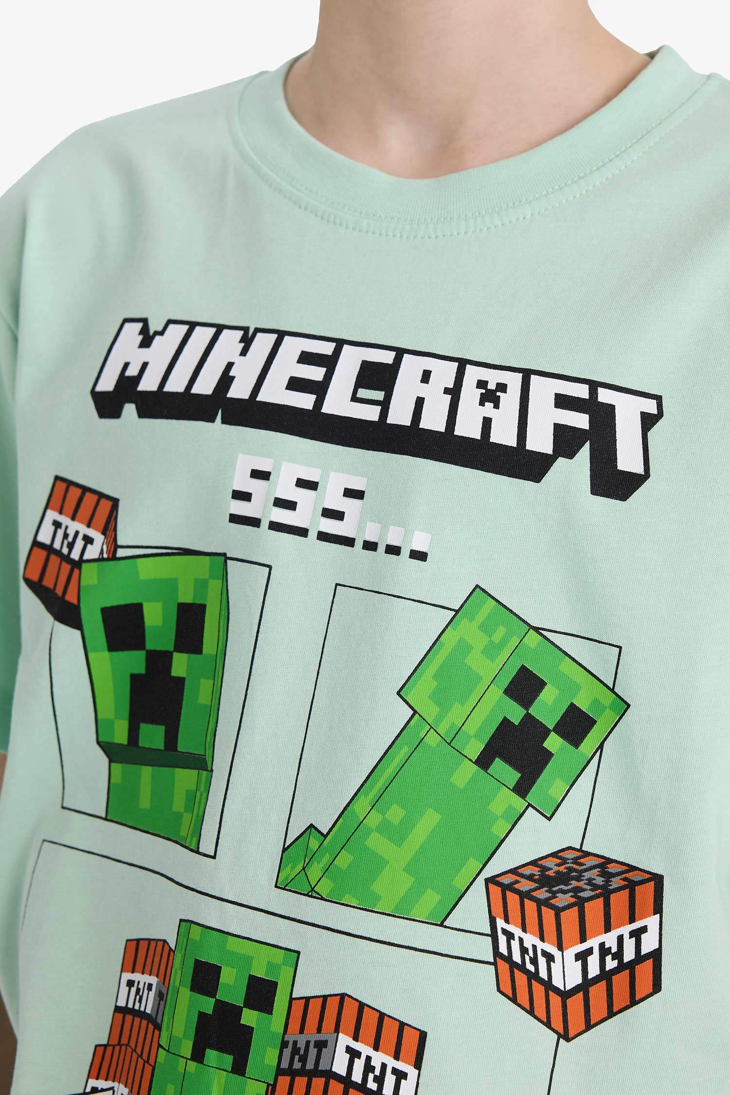 Erkek Çocuk Minecraft Bisiklet Yaka Kısa Kollu Tişört